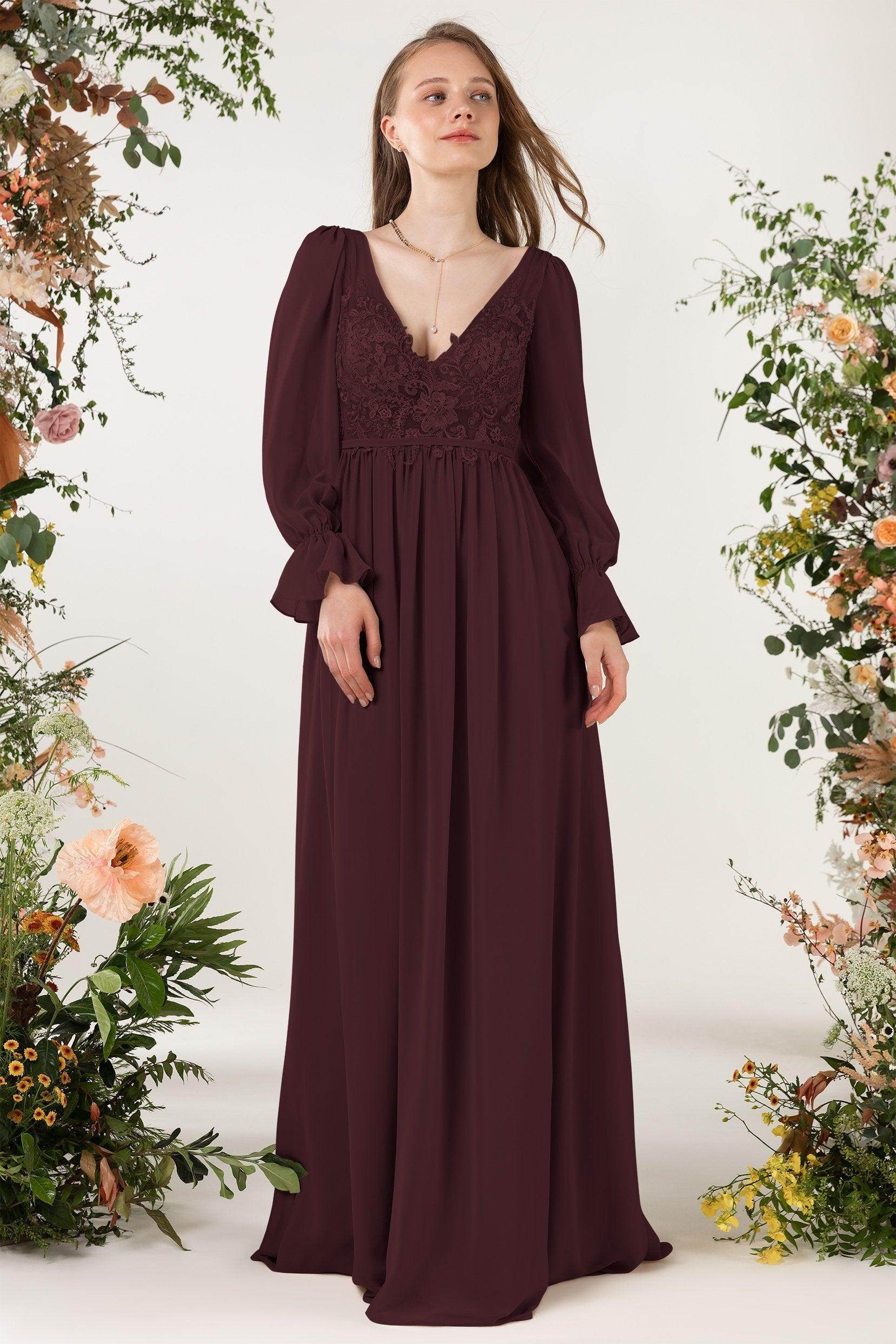 A-Line Sweep-Brush Train Chiffon Bridesmaid Dress CB0478