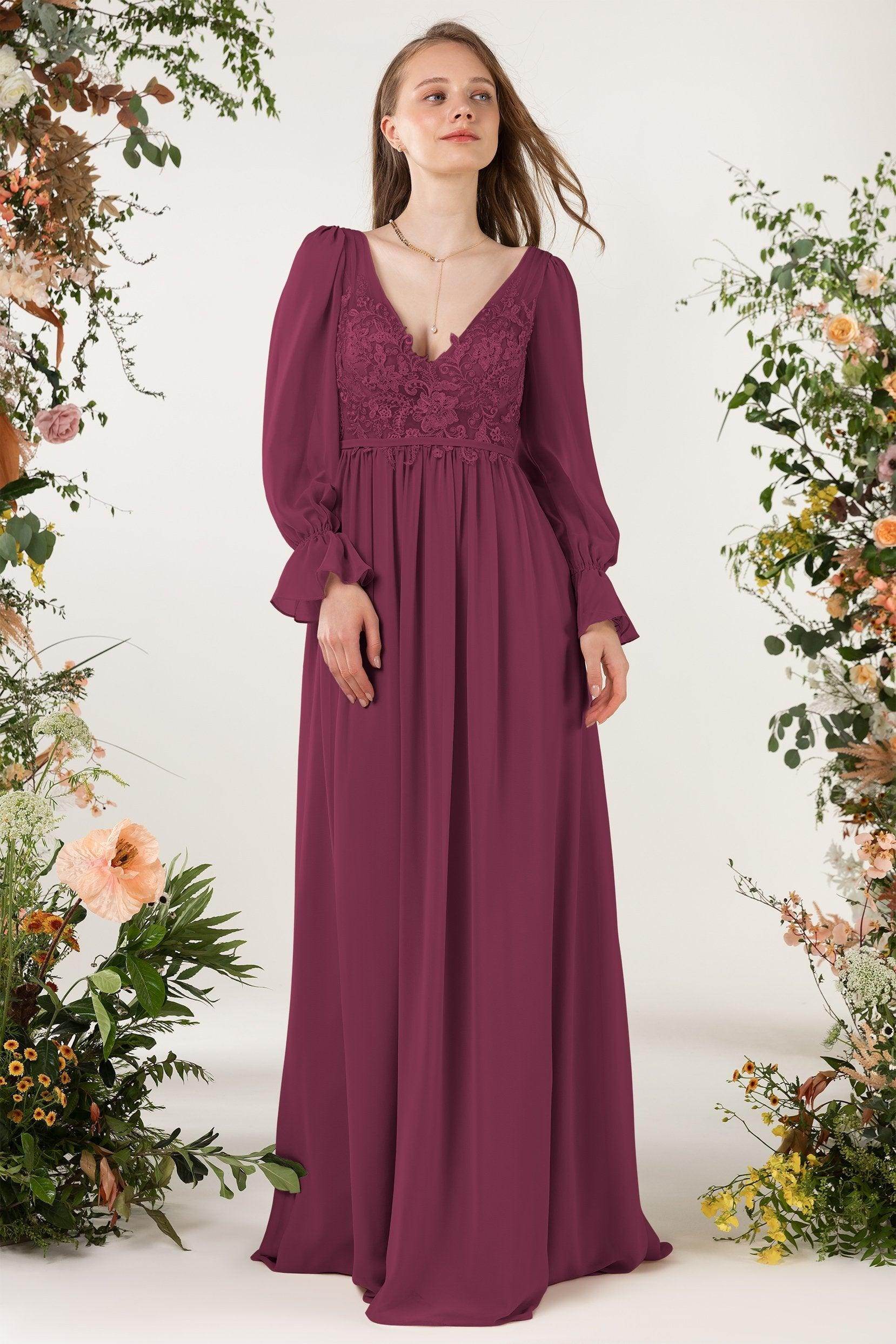 A-Line Sweep-Brush Train Chiffon Bridesmaid Dress CB0478