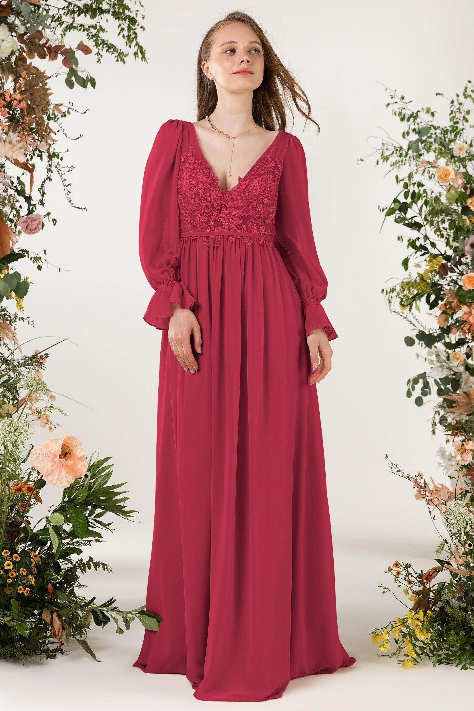 A-Line Sweep-Brush Train Chiffon Bridesmaid Dress CB0478
