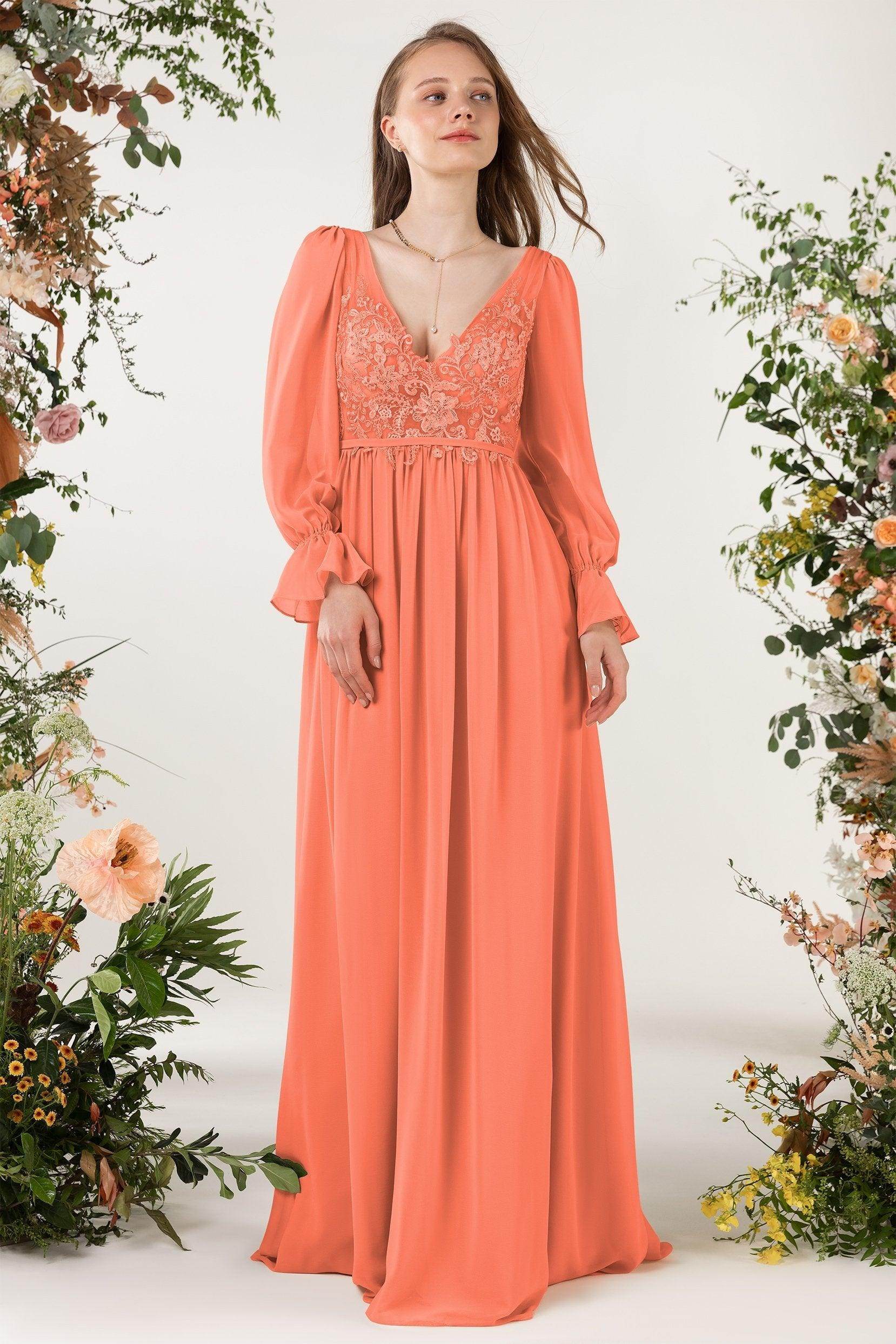 A-Line Sweep-Brush Train Chiffon Bridesmaid Dress CB0478