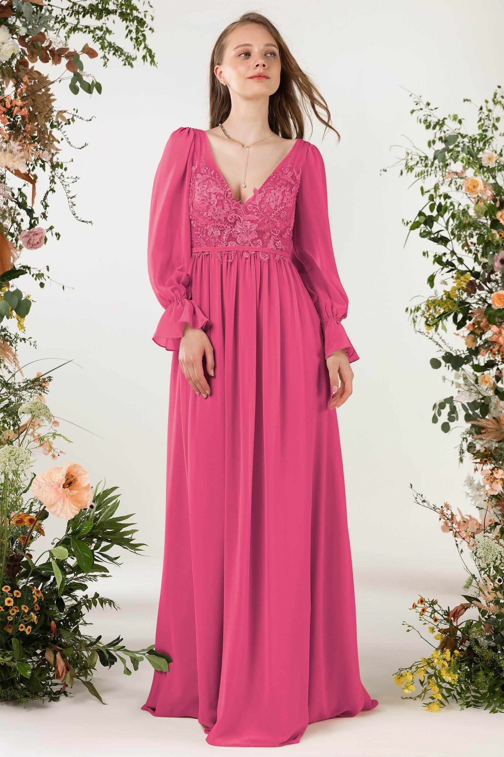 A-Line Sweep-Brush Train Chiffon Bridesmaid Dress CB0478