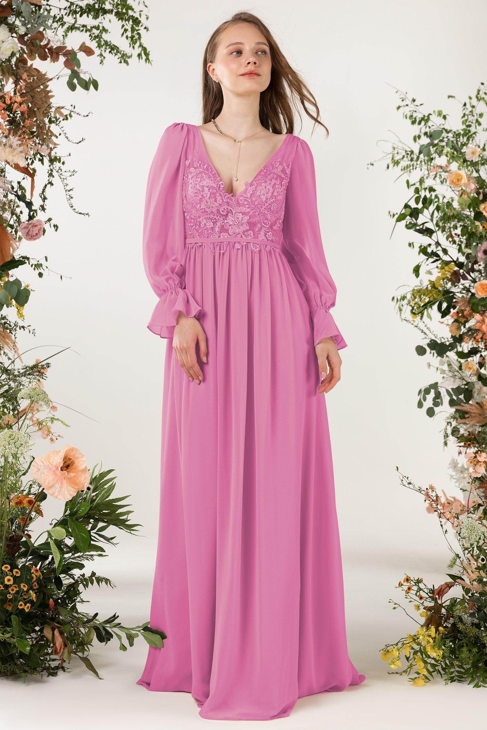 A-Line Sweep-Brush Train Chiffon Bridesmaid Dress CB0478