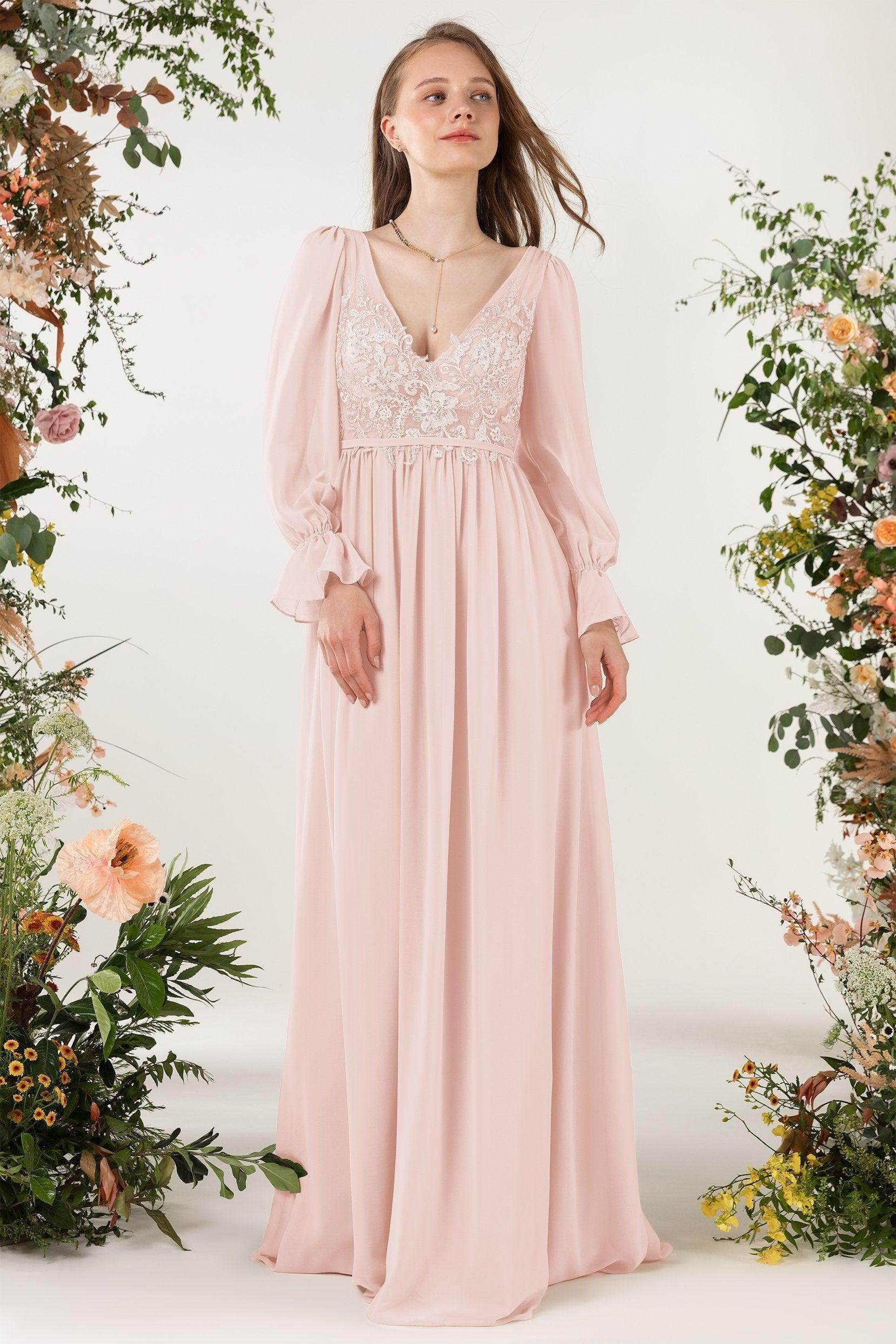 A-Line Sweep-Brush Train Chiffon Bridesmaid Dress CB0478