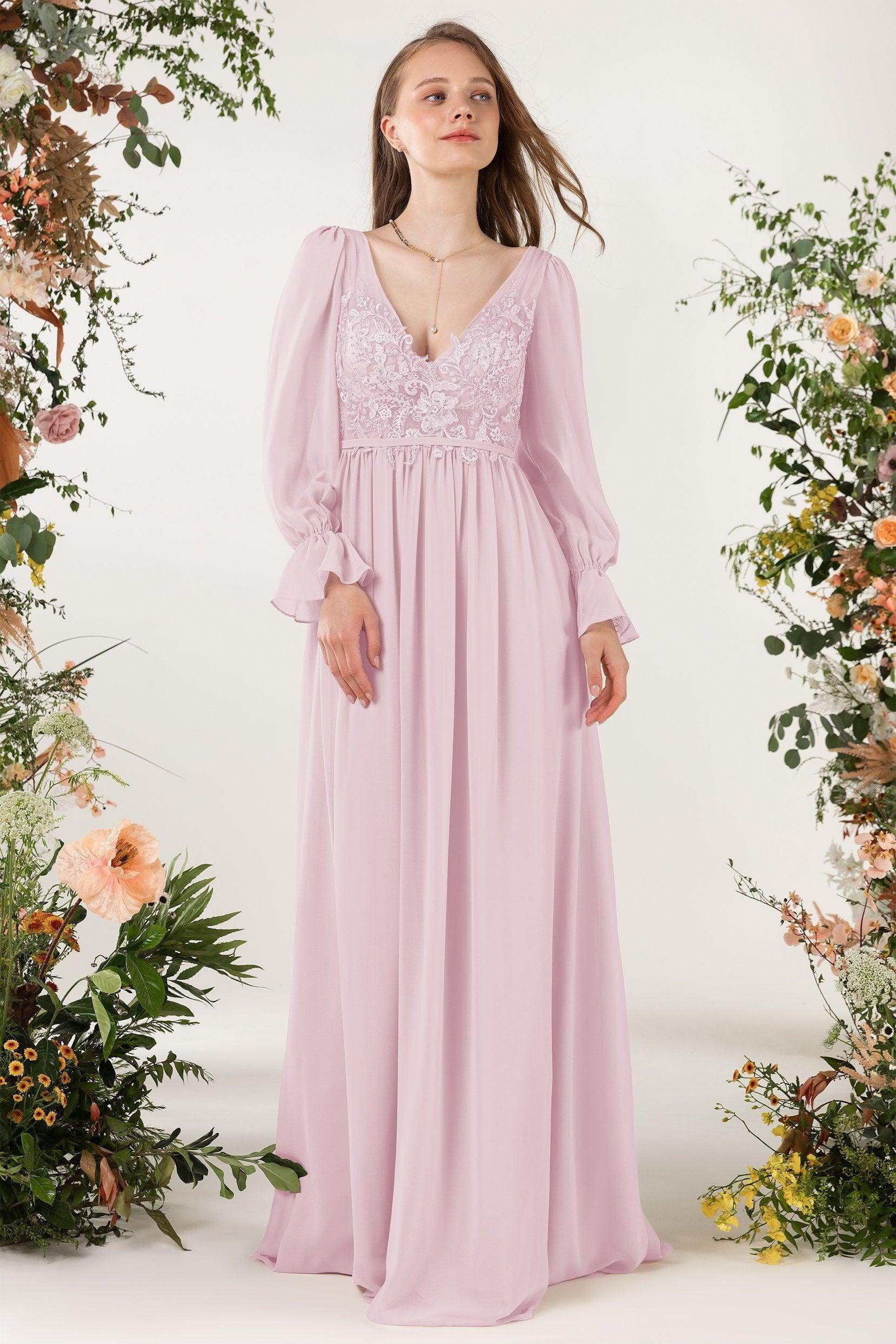 A-Line Sweep-Brush Train Chiffon Bridesmaid Dress CB0478
