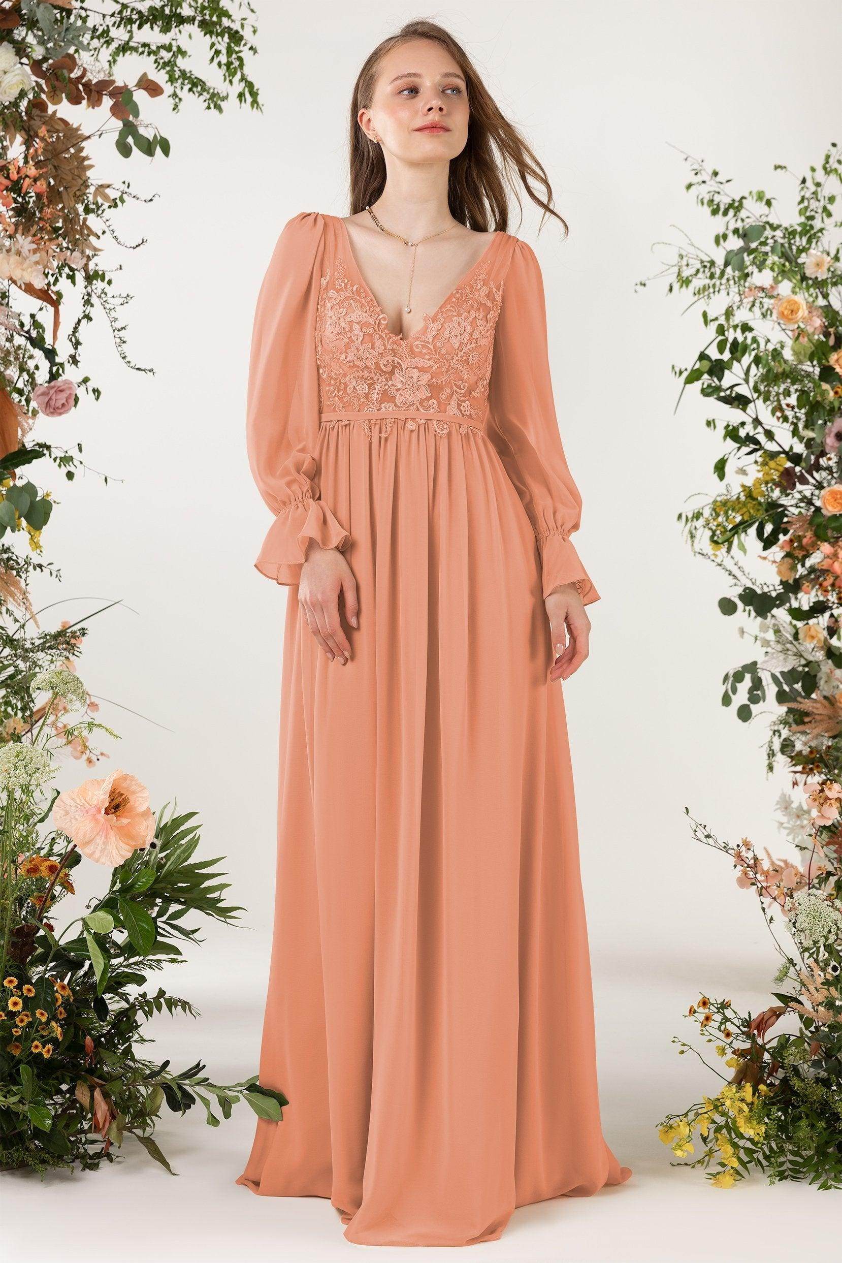 A-Line Sweep-Brush Train Chiffon Bridesmaid Dress CB0478