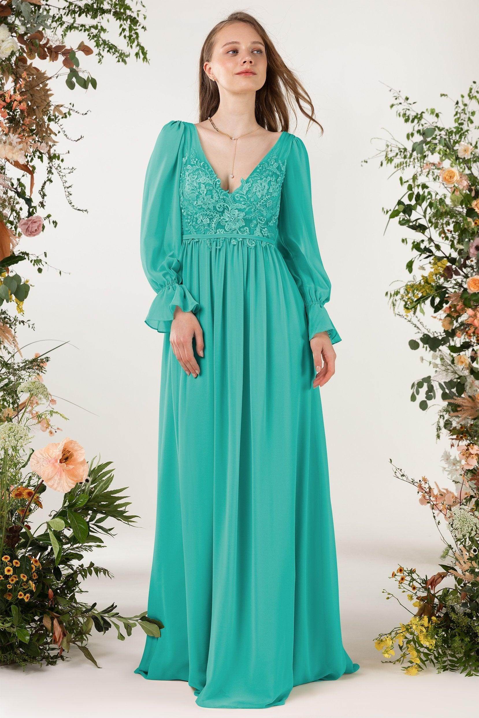 A-Line Sweep-Brush Train Chiffon Bridesmaid Dress CB0478