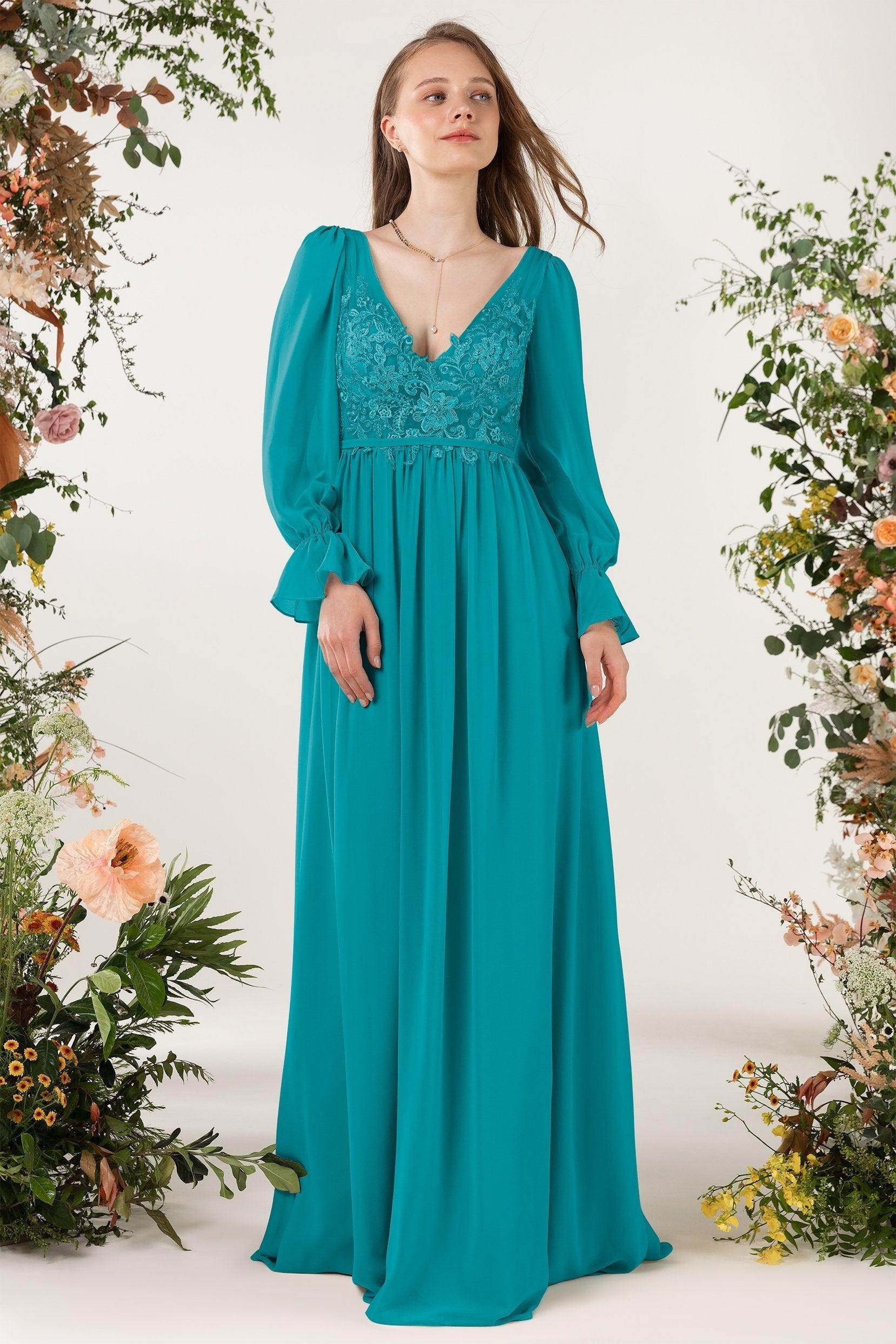 A-Line Sweep-Brush Train Chiffon Bridesmaid Dress CB0478