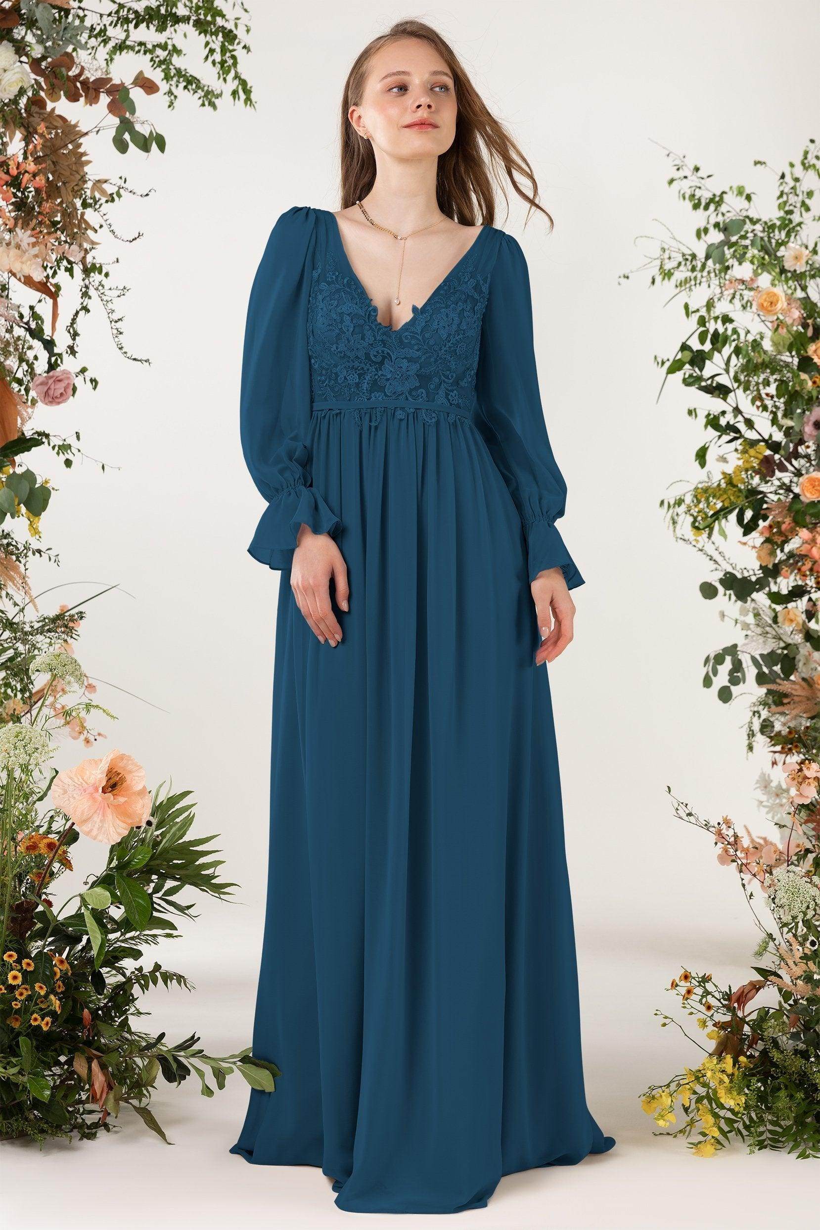 A-Line Sweep-Brush Train Chiffon Bridesmaid Dress CB0478