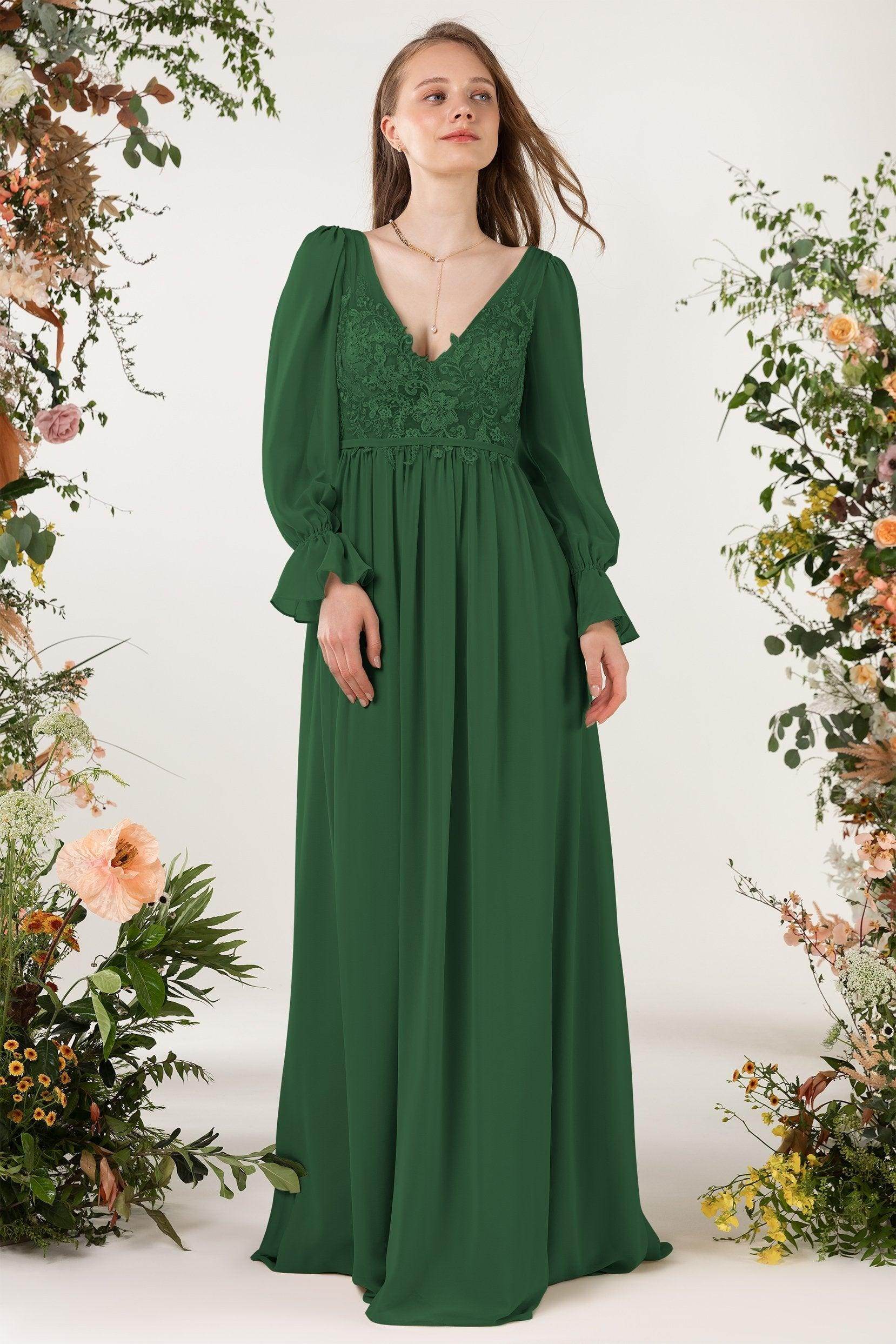A-Line Sweep-Brush Train Chiffon Bridesmaid Dress CB0478