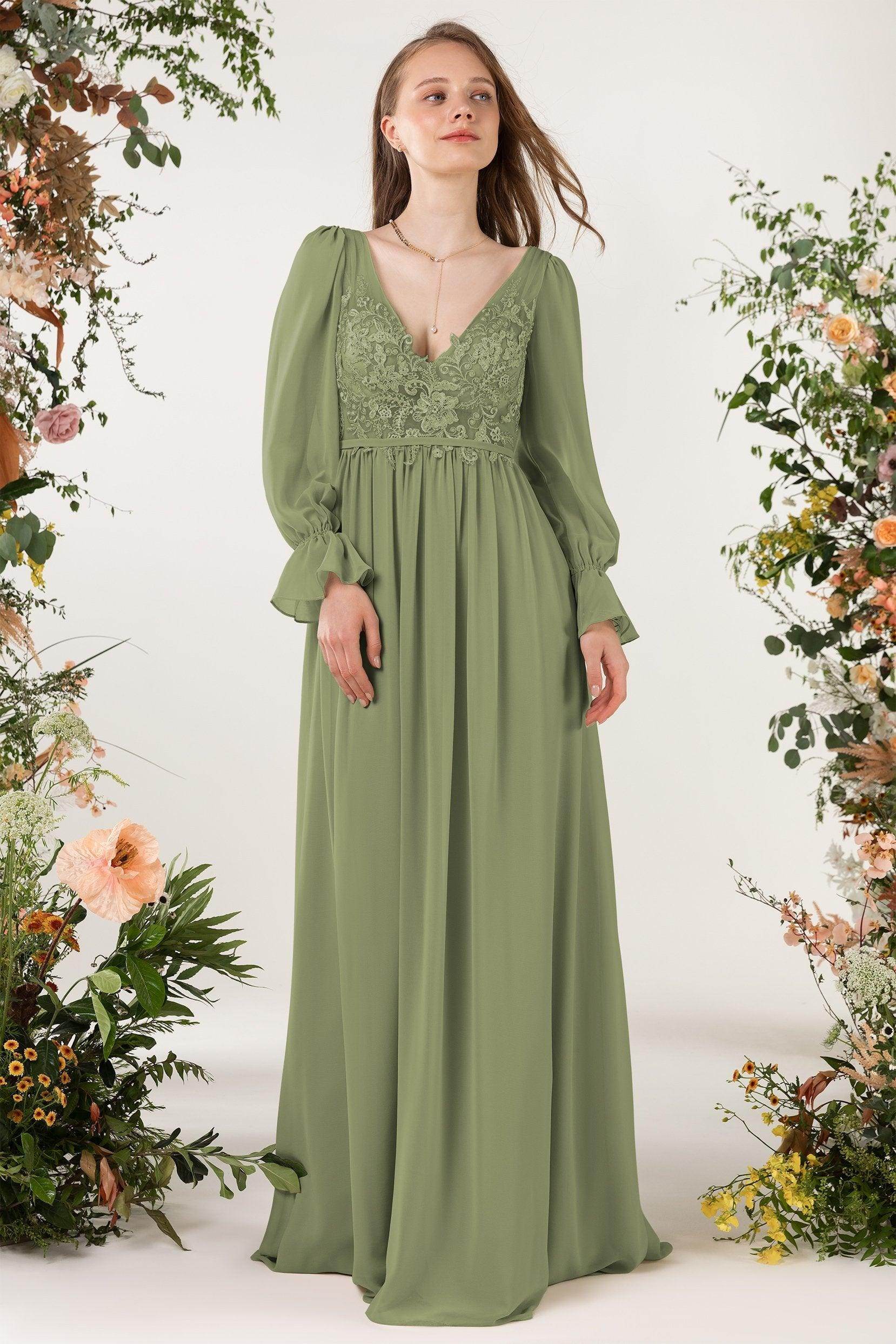 A-Line Sweep-Brush Train Chiffon Bridesmaid Dress CB0478