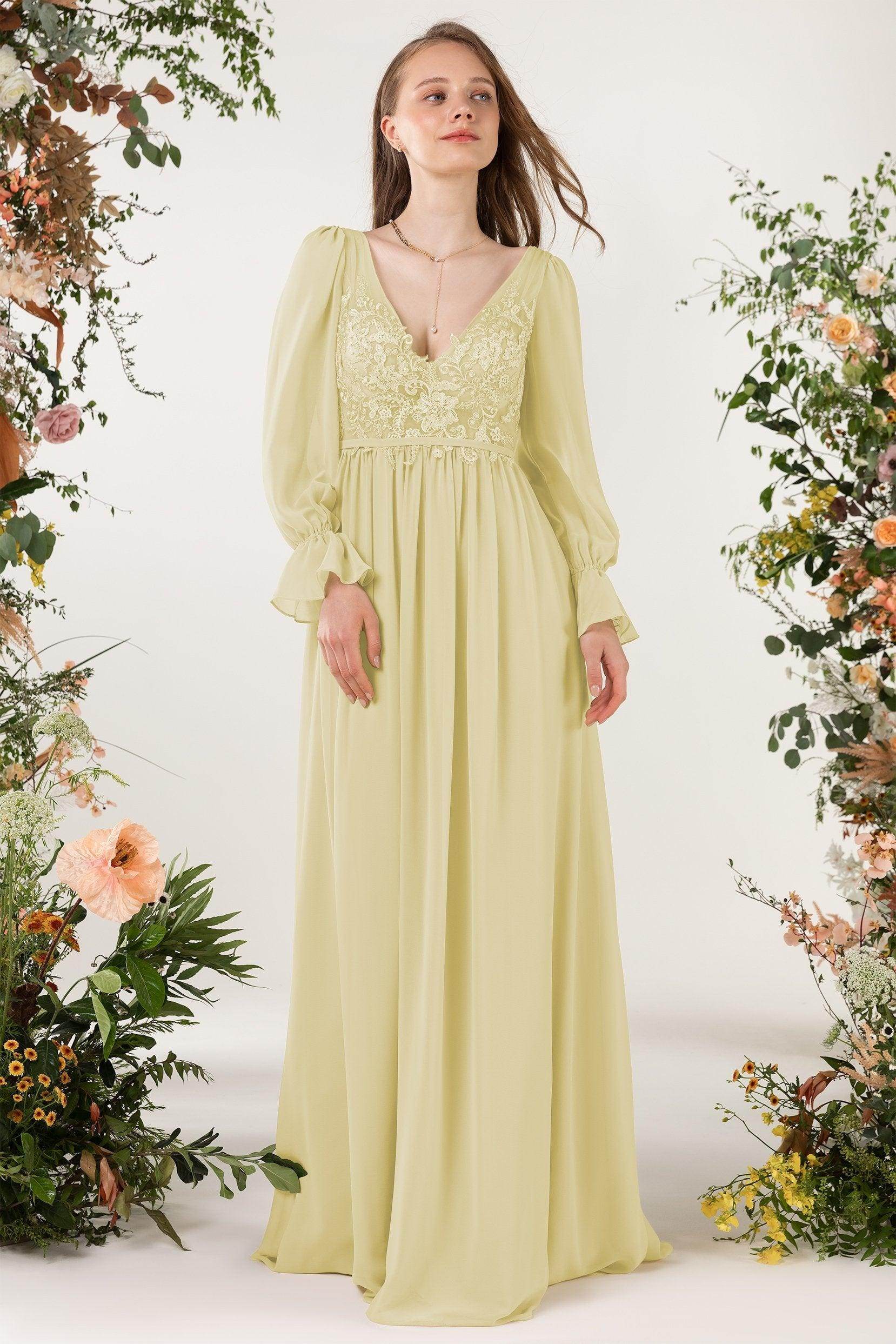 A-Line Sweep-Brush Train Chiffon Bridesmaid Dress CB0478