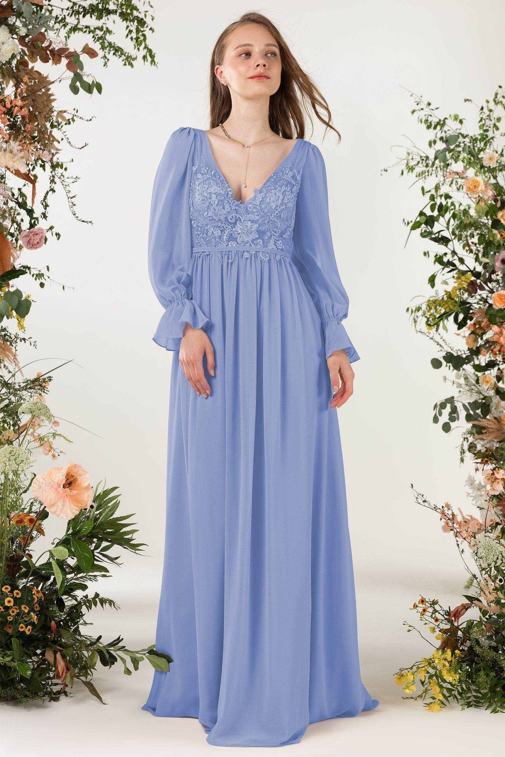 A-Line Sweep-Brush Train Chiffon Bridesmaid Dress CB0478