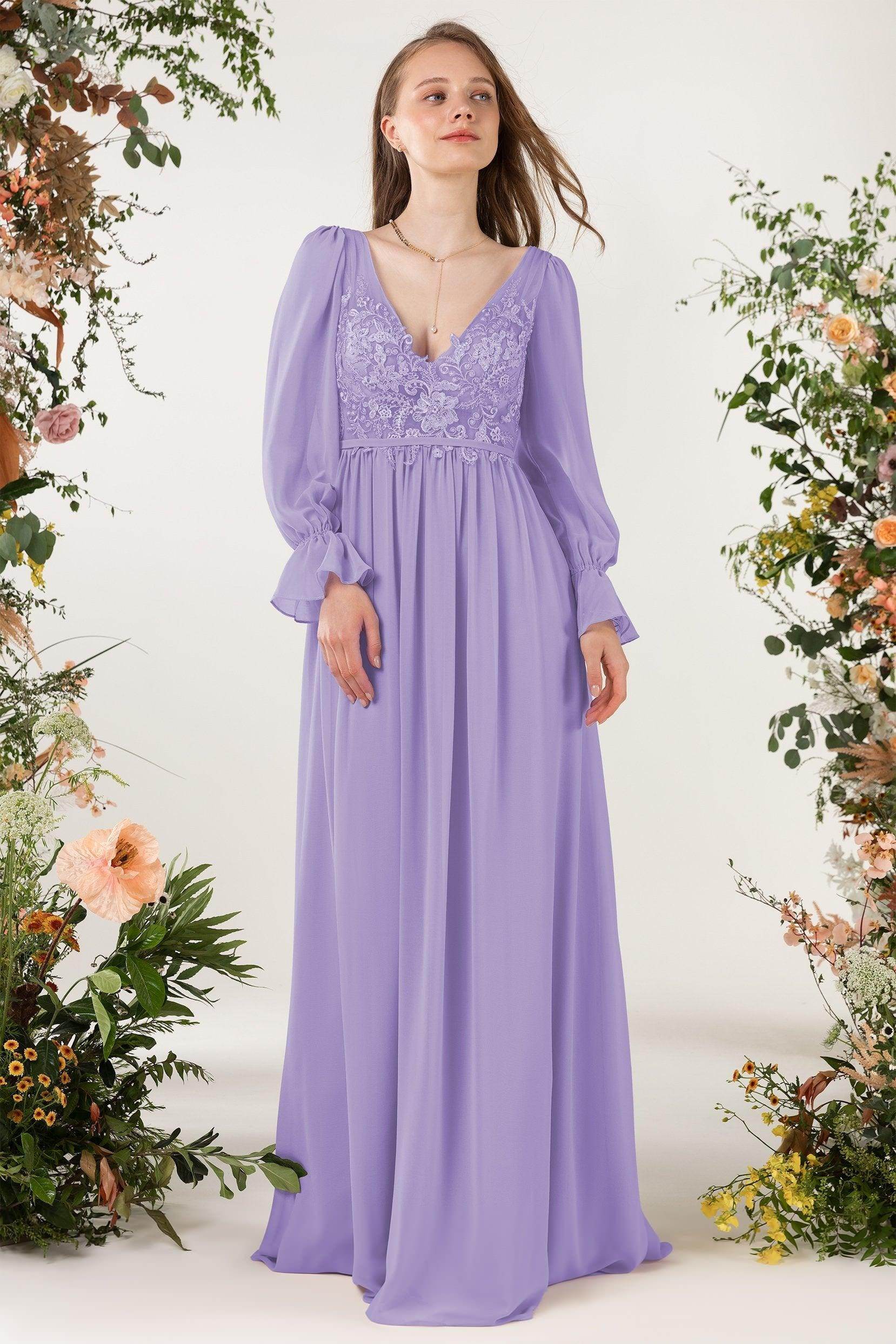 A-Line Sweep-Brush Train Chiffon Bridesmaid Dress CB0478