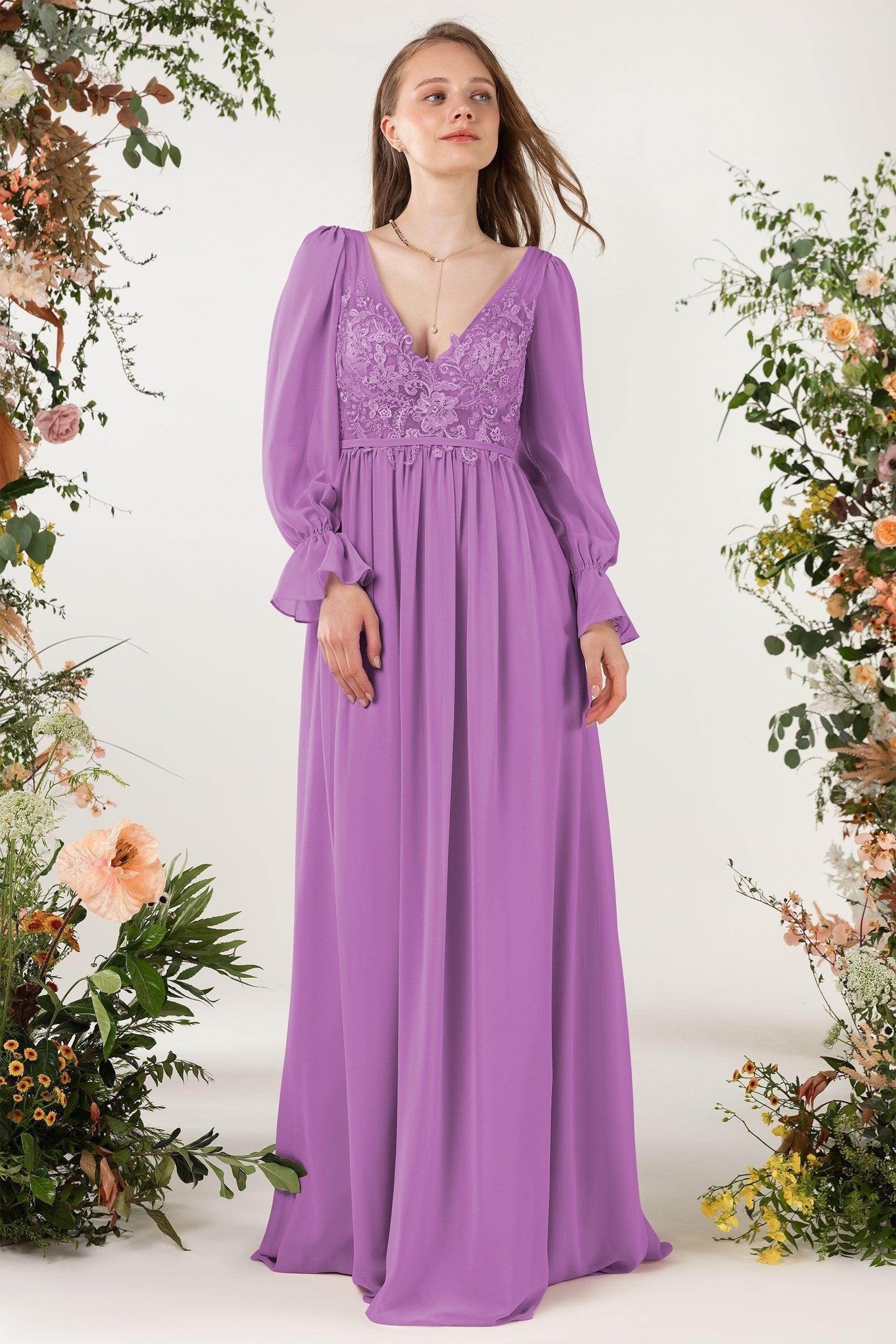 A-Line Sweep-Brush Train Chiffon Bridesmaid Dress CB0478
