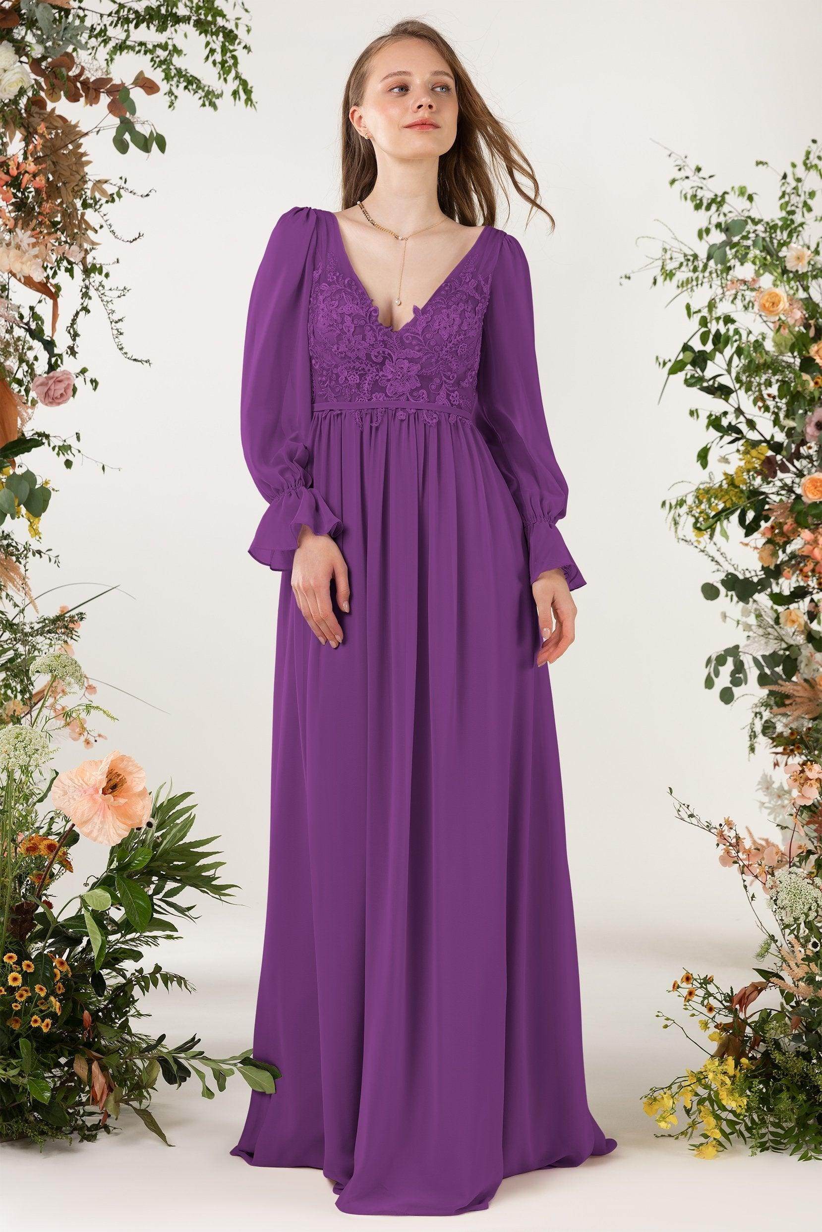 A-Line Sweep-Brush Train Chiffon Bridesmaid Dress CB0478