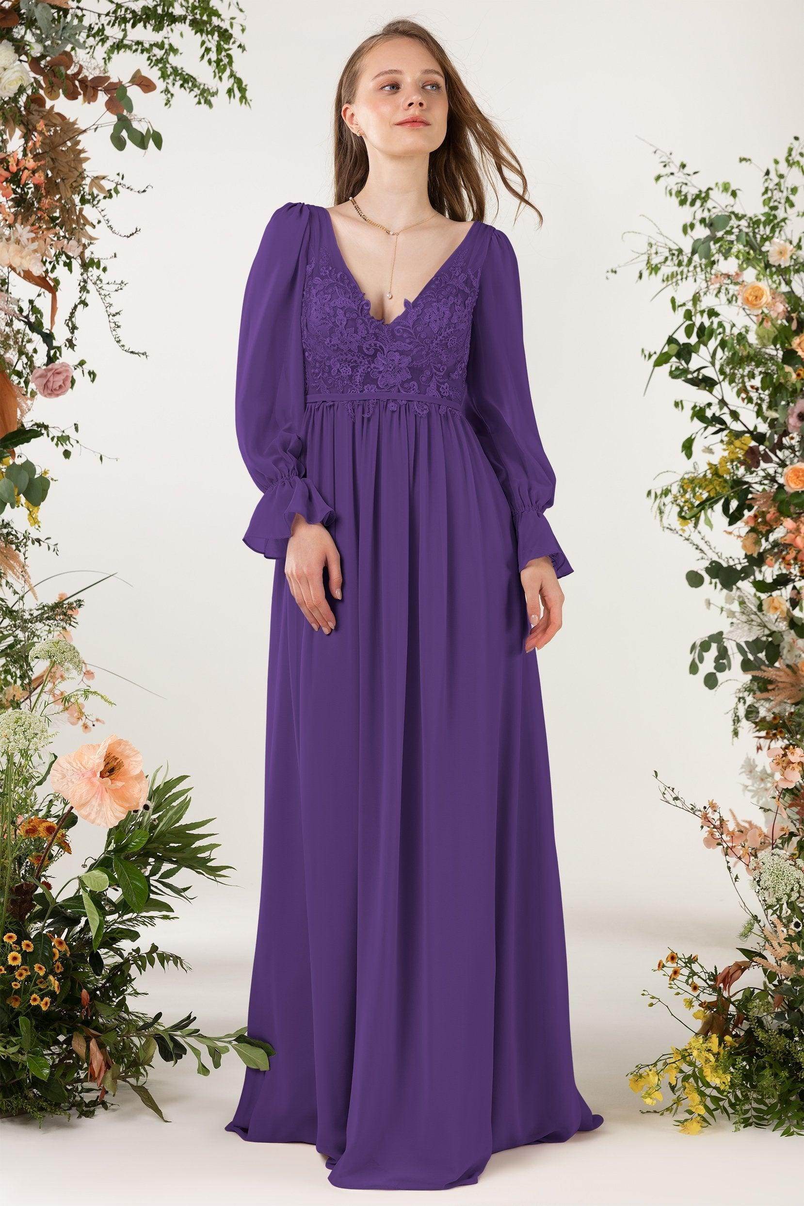 A-Line Sweep-Brush Train Chiffon Bridesmaid Dress CB0478