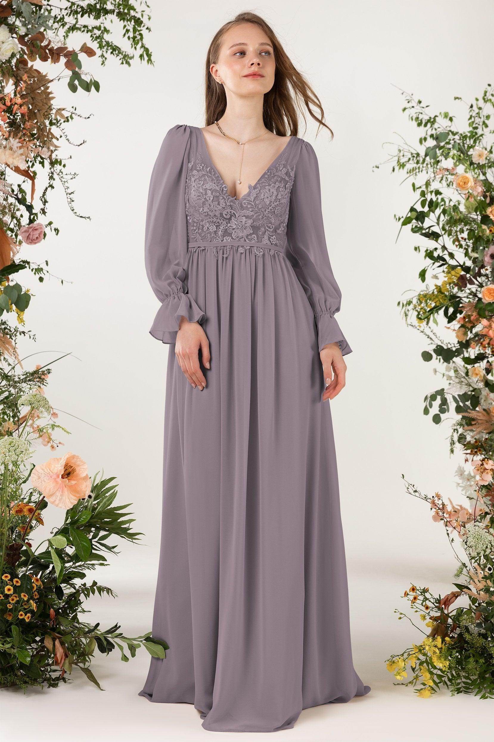 A-Line Sweep-Brush Train Chiffon Bridesmaid Dress CB0478