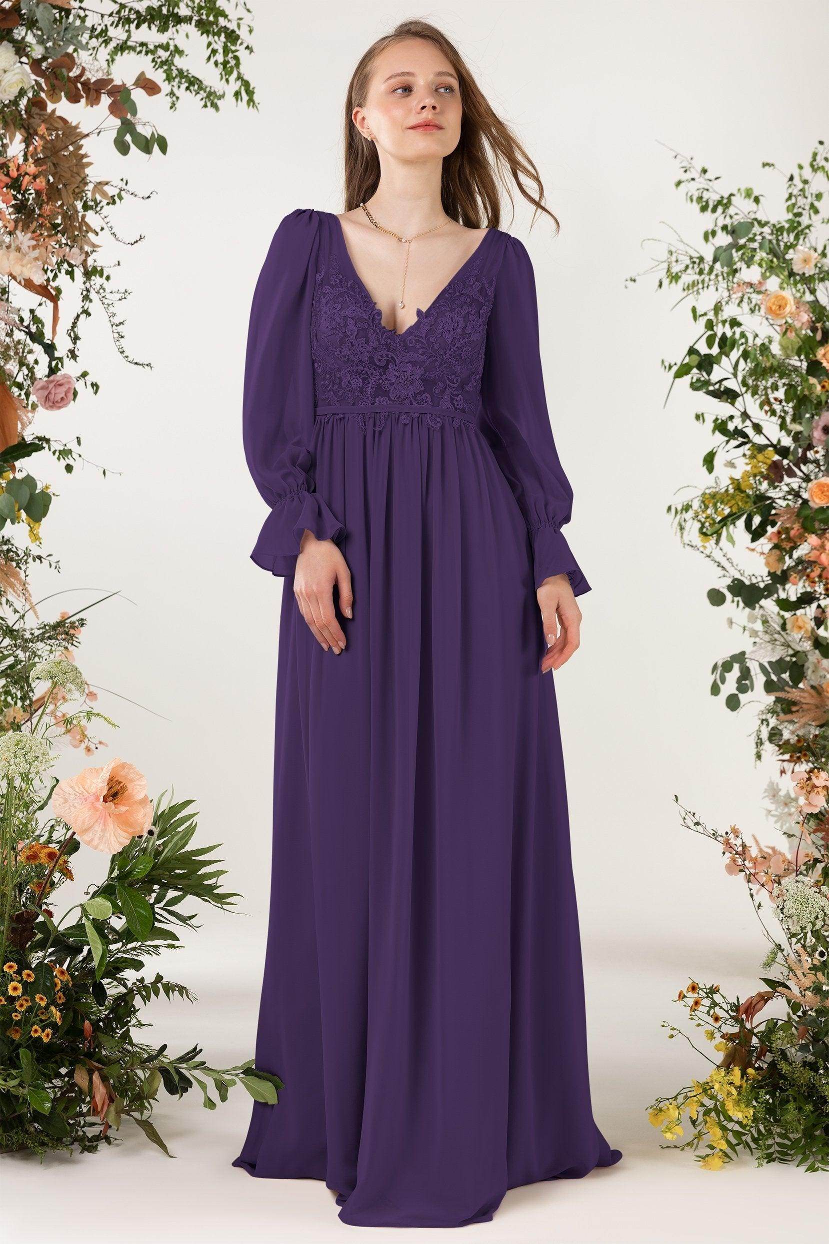 A-Line Sweep-Brush Train Chiffon Bridesmaid Dress CB0478