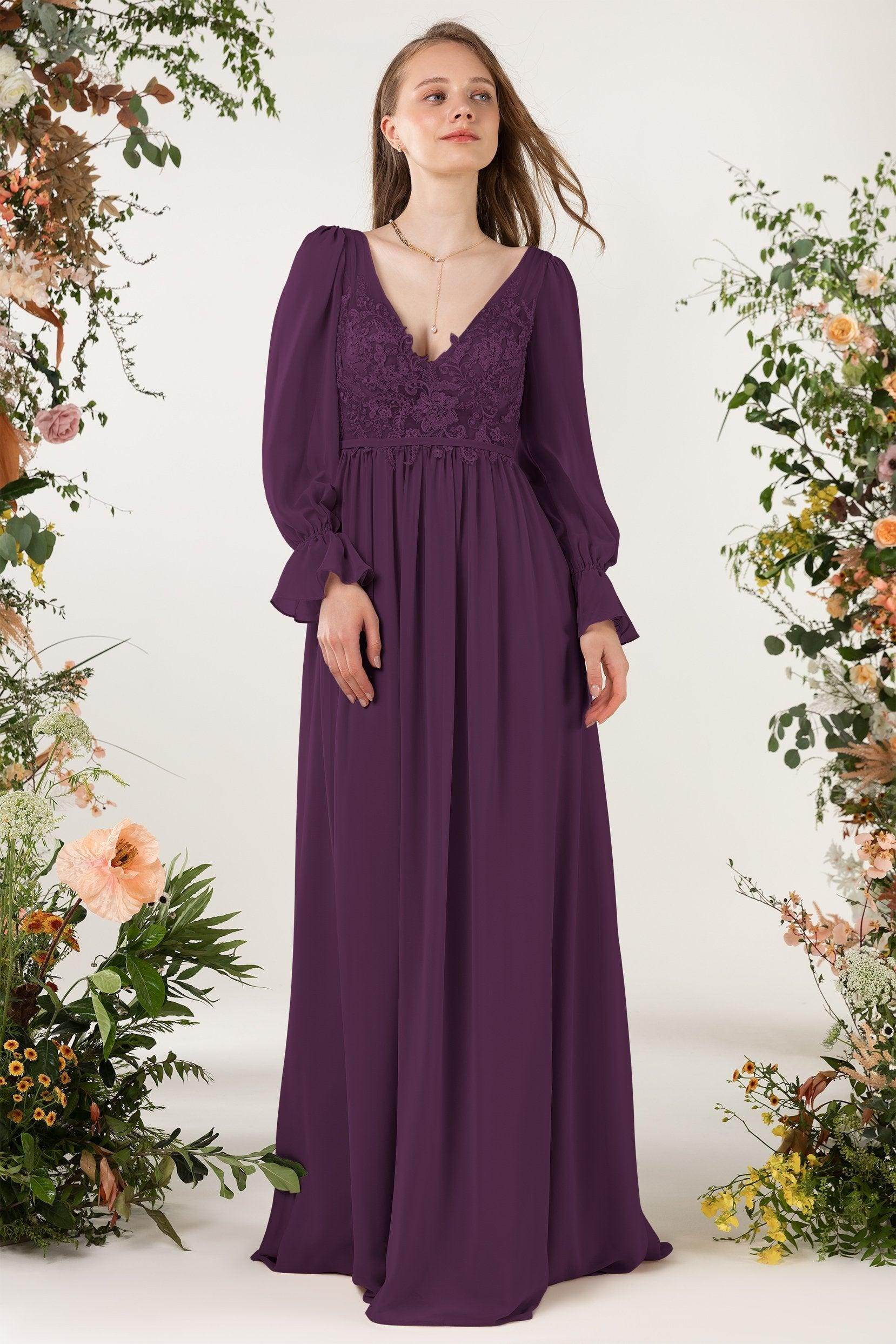 A-Line Sweep-Brush Train Chiffon Bridesmaid Dress CB0478
