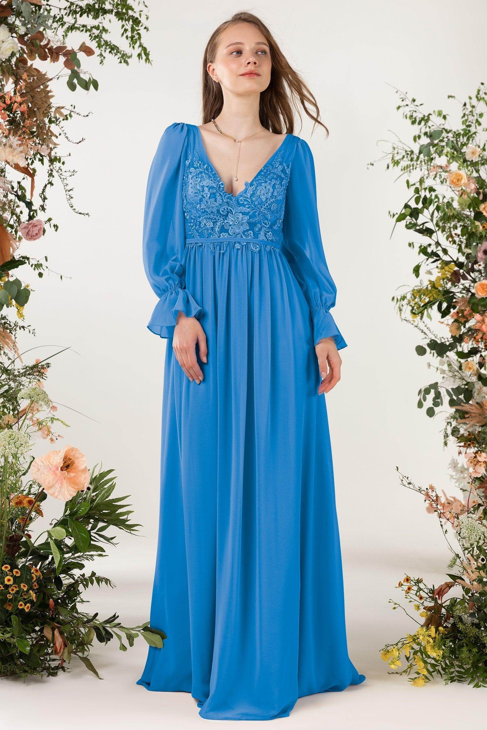 A-Line Sweep-Brush Train Chiffon Bridesmaid Dress CB0478