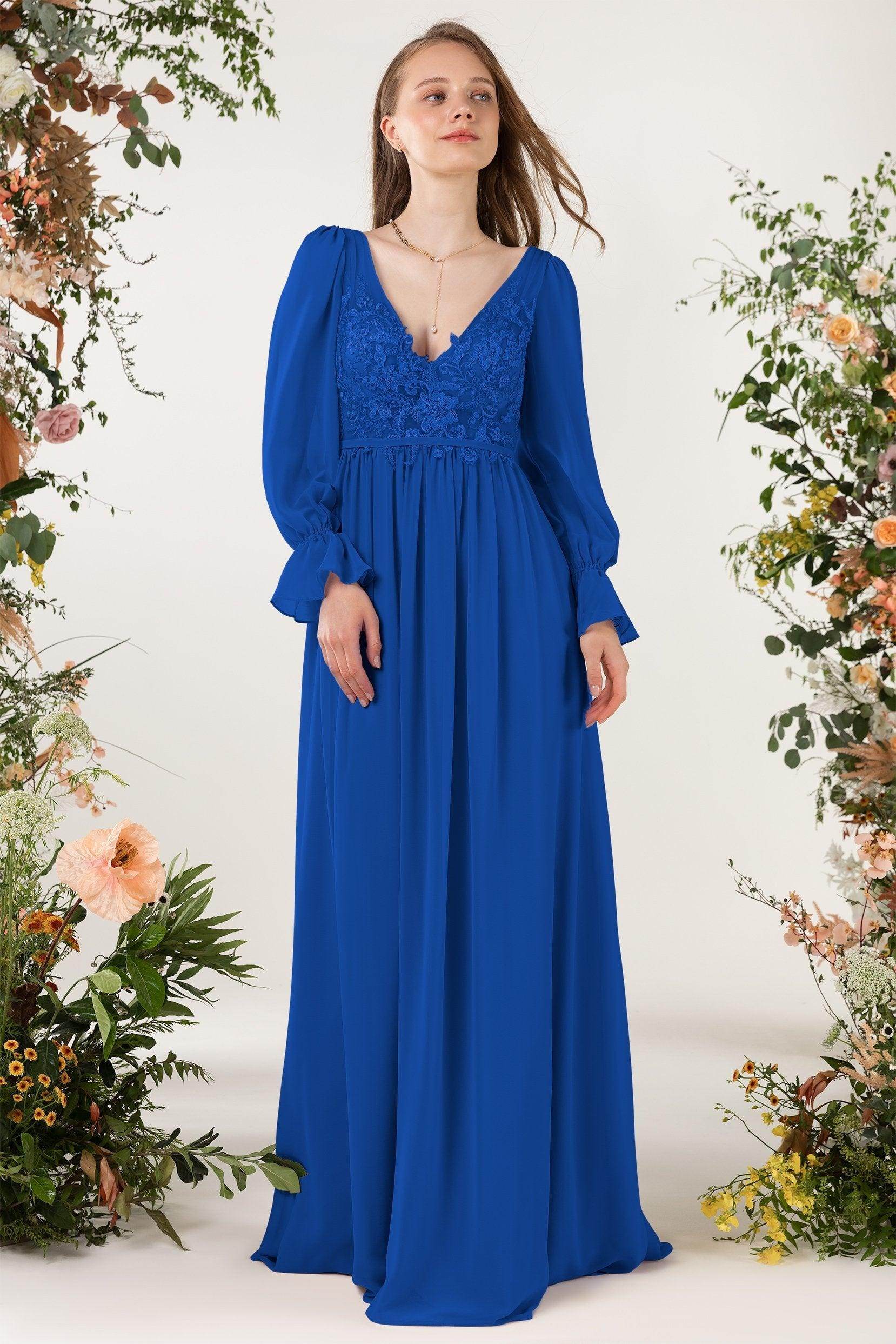 A-Line Sweep-Brush Train Chiffon Bridesmaid Dress CB0478