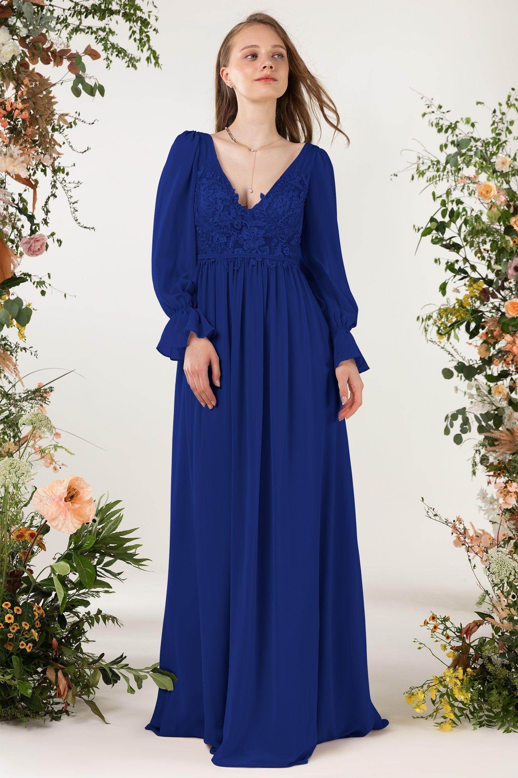 A-Line Sweep-Brush Train Chiffon Bridesmaid Dress CB0478