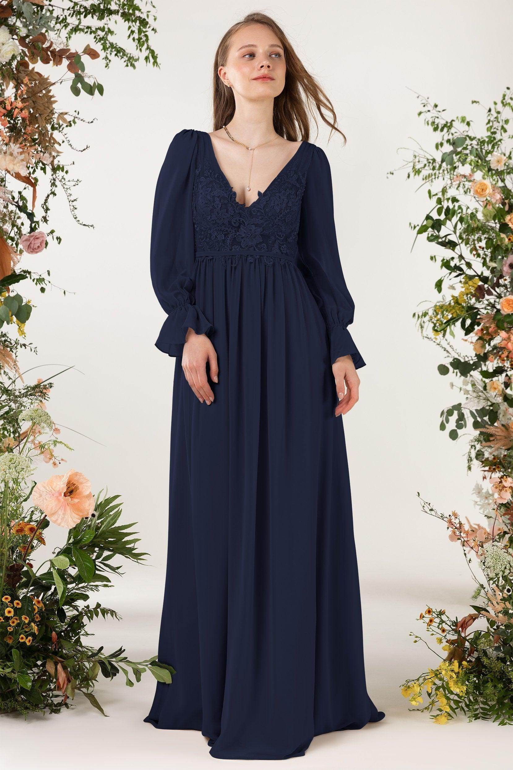 A-Line Sweep-Brush Train Chiffon Bridesmaid Dress CB0478