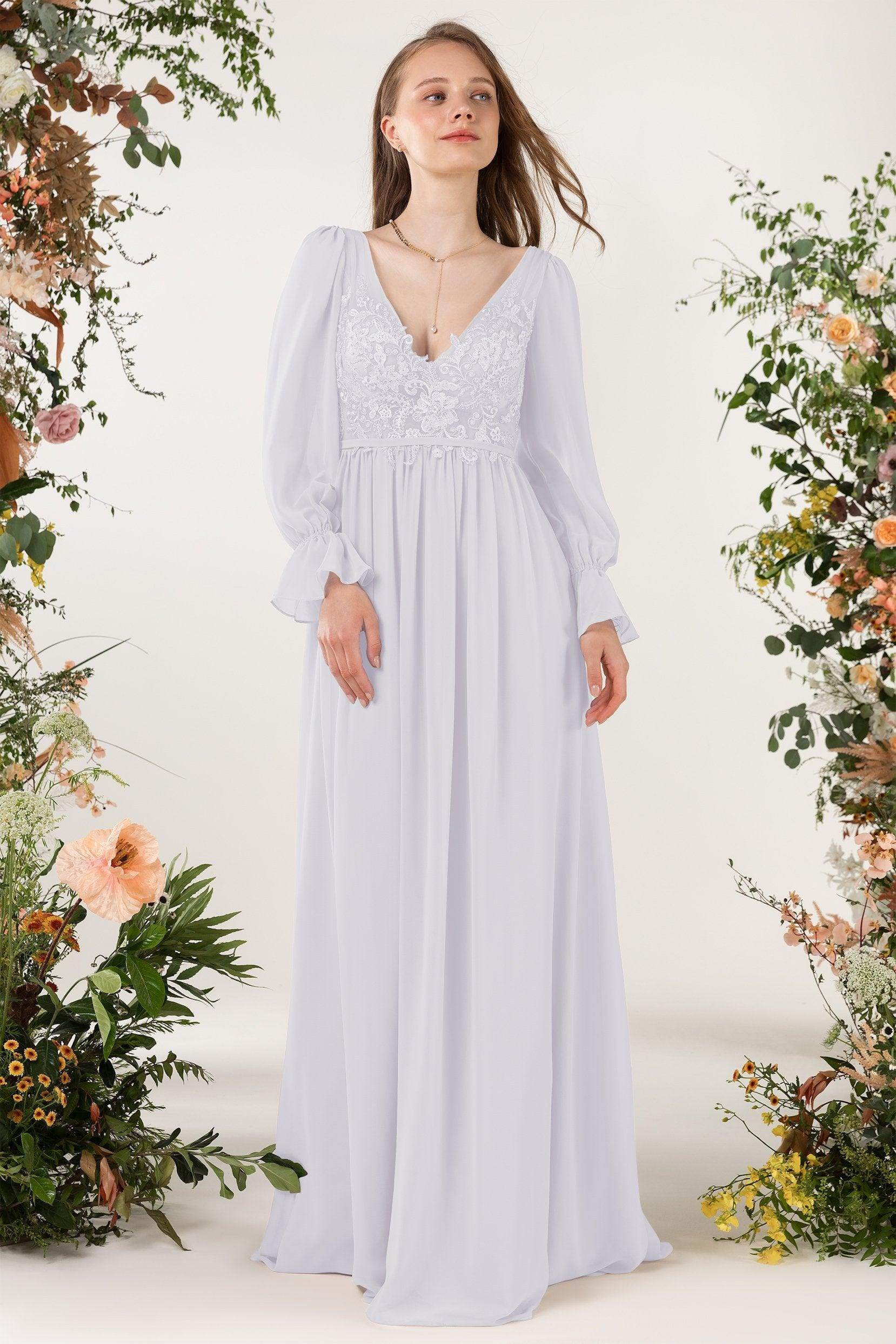 A-Line Sweep-Brush Train Chiffon Bridesmaid Dress CB0478