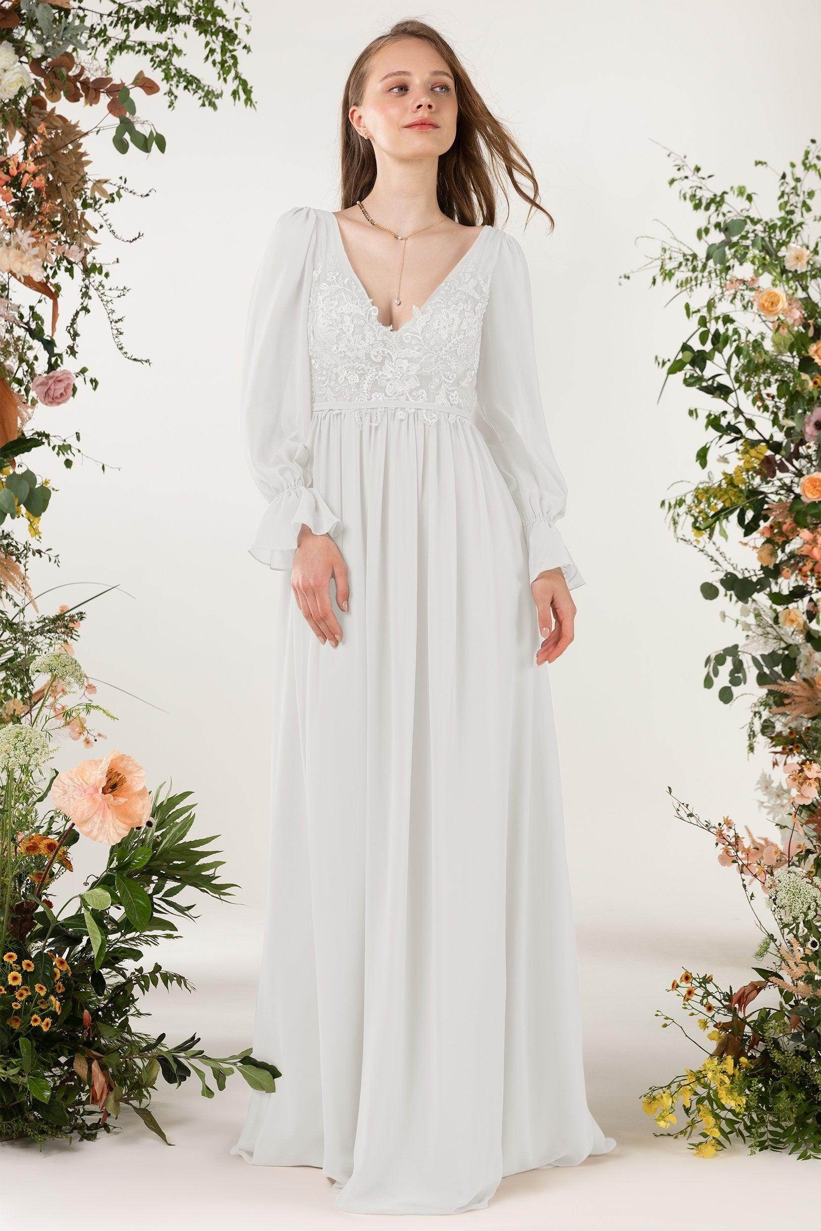 A-Line Sweep-Brush Train Chiffon Bridesmaid Dress CB0478