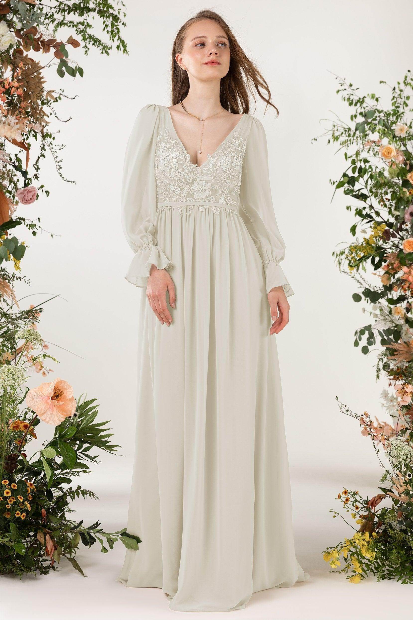 A-Line Sweep-Brush Train Chiffon Bridesmaid Dress CB0478