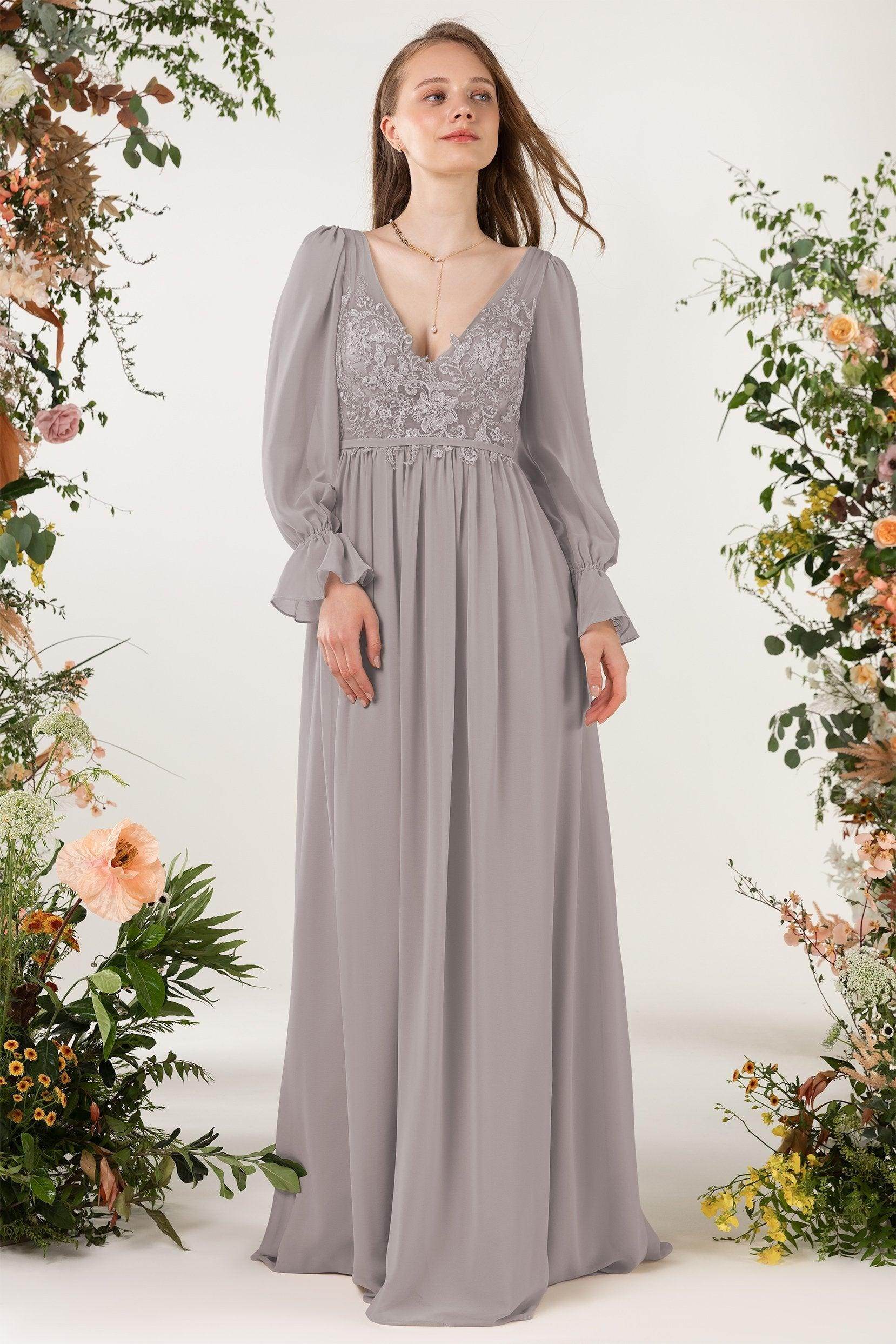 A-Line Sweep-Brush Train Chiffon Bridesmaid Dress CB0478