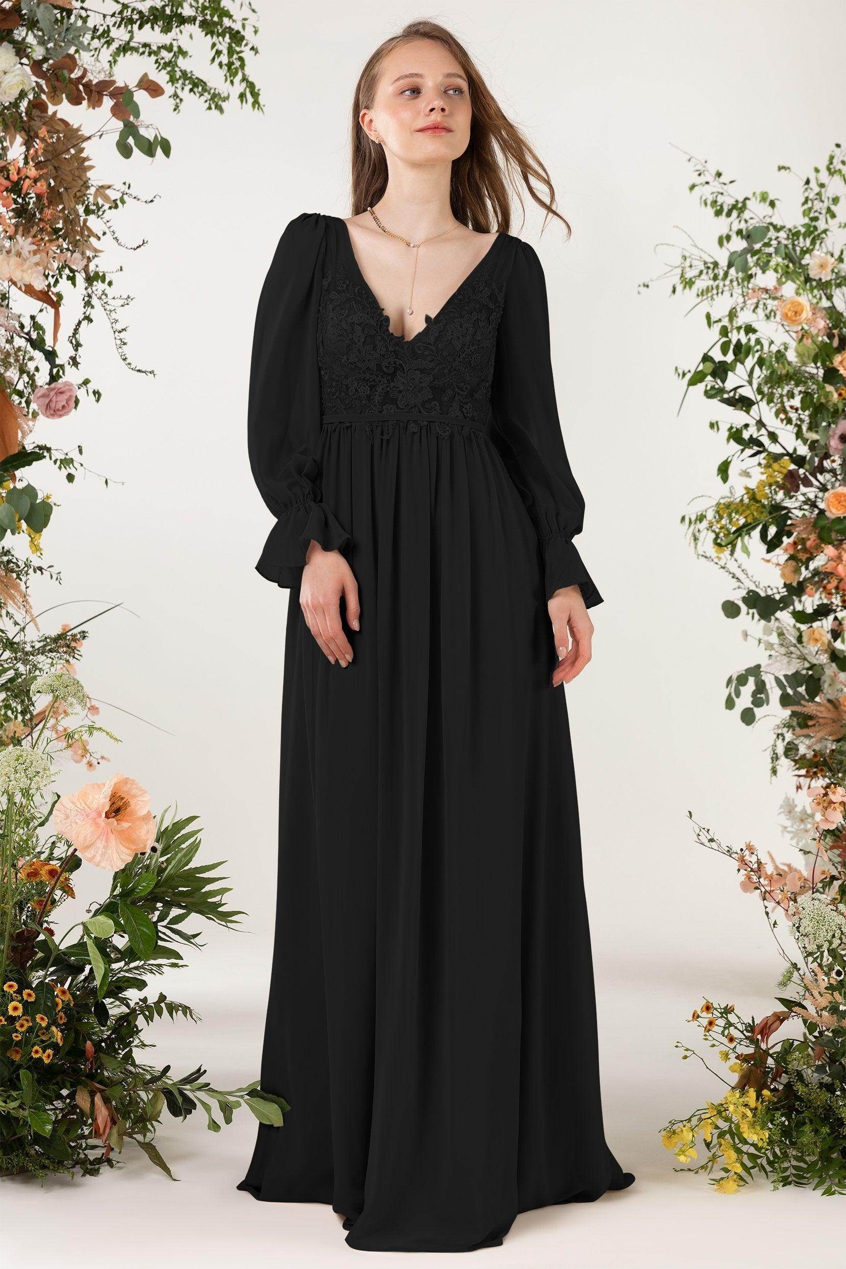 A-Line Sweep-Brush Train Chiffon Bridesmaid Dress CB0478