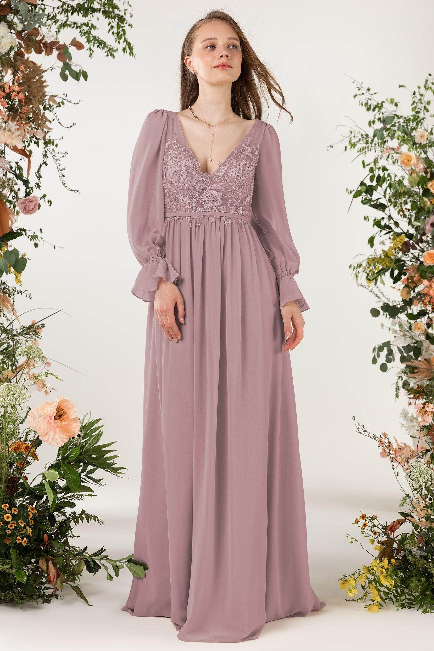 A-Line Sweep-Brush Train Chiffon Bridesmaid Dress CB0478