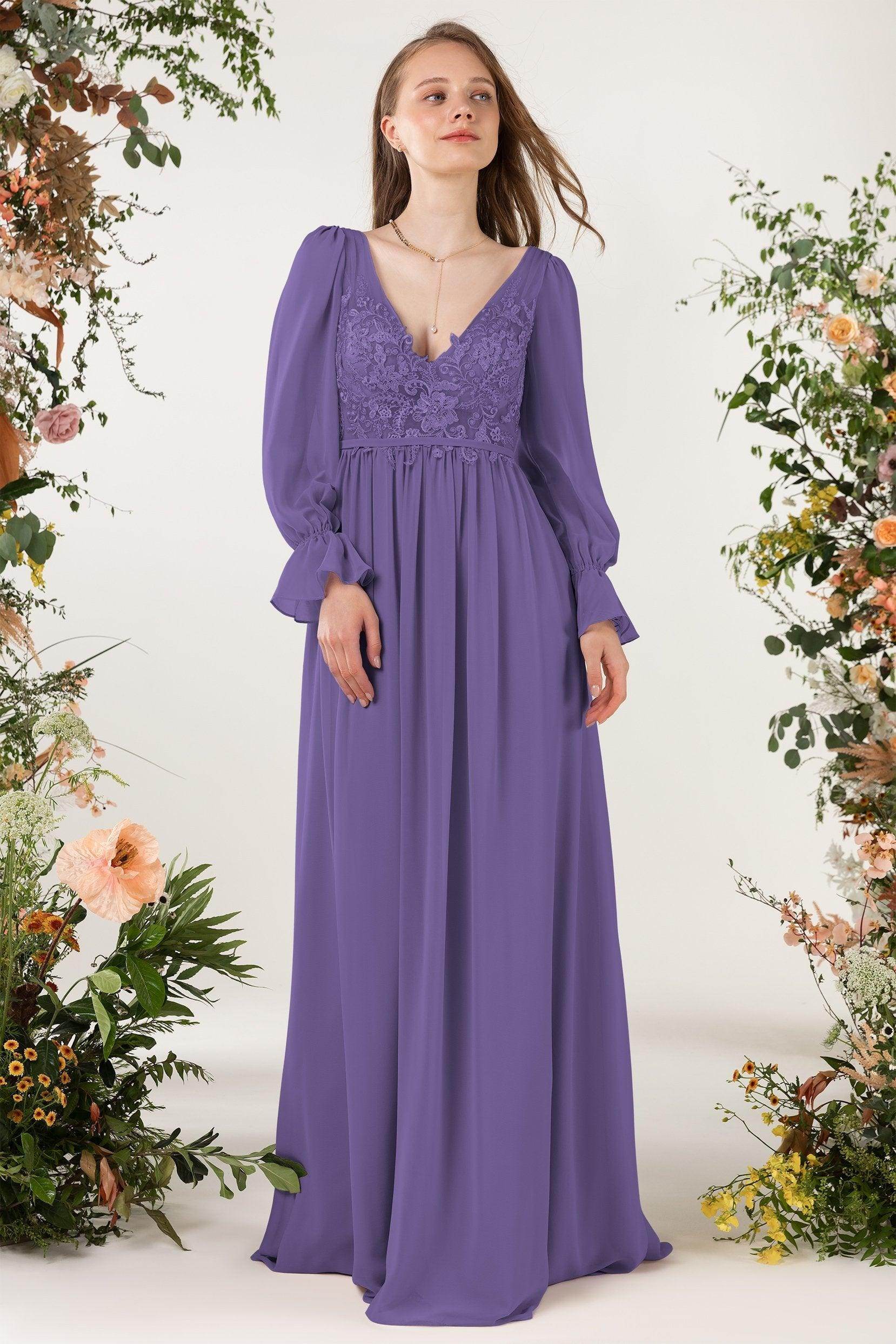 A-Line Sweep-Brush Train Chiffon Bridesmaid Dress CB0478