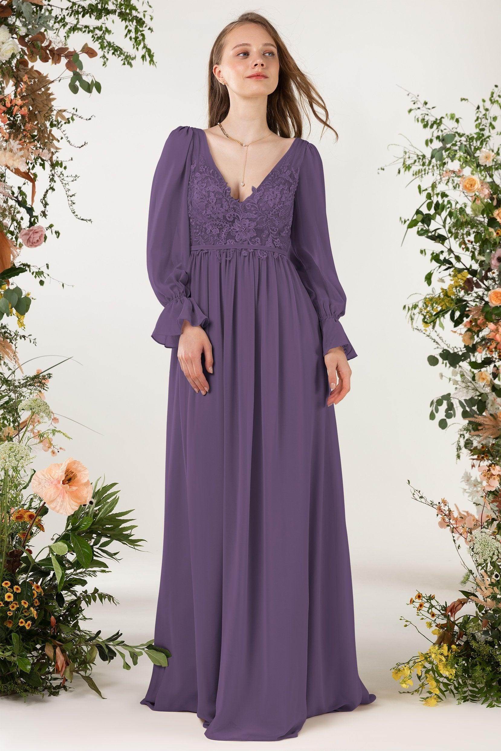 A-Line Sweep-Brush Train Chiffon Bridesmaid Dress CB0478