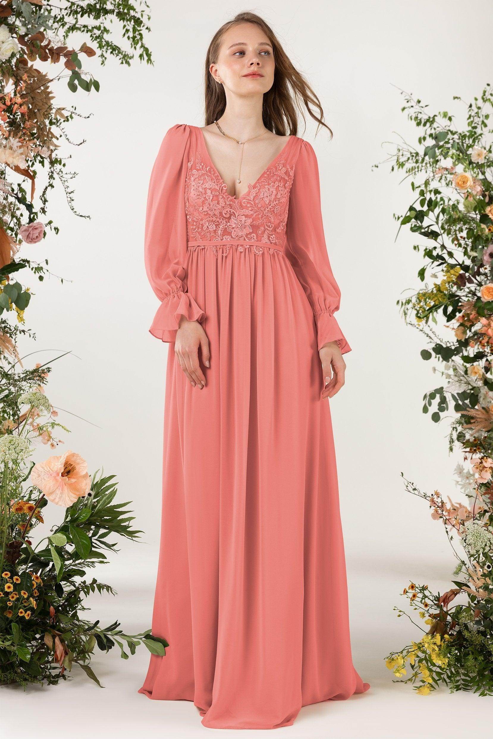 A-Line Sweep-Brush Train Chiffon Bridesmaid Dress CB0478