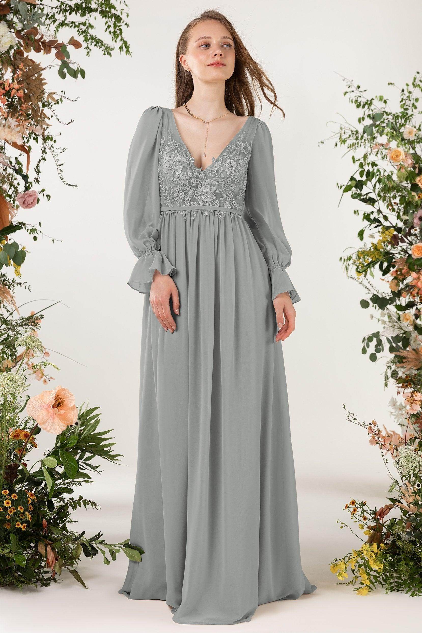 A-Line Sweep-Brush Train Chiffon Bridesmaid Dress CB0478