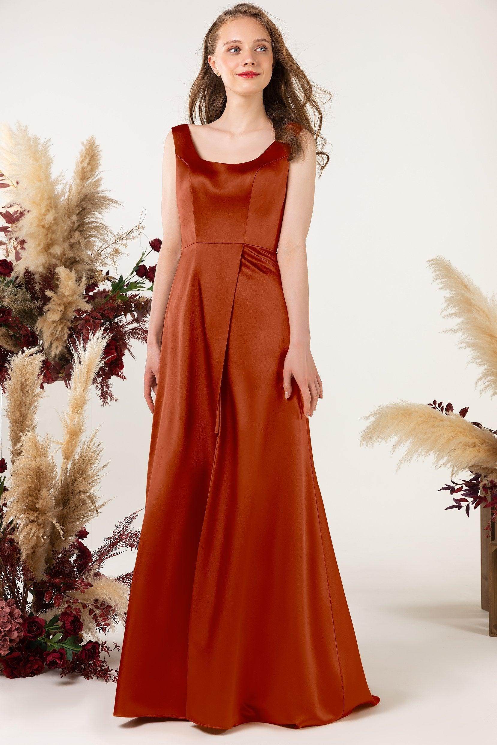 Sheath Sweep Luxe Satin Bridesmaid Dress Formal Dresses CB0496