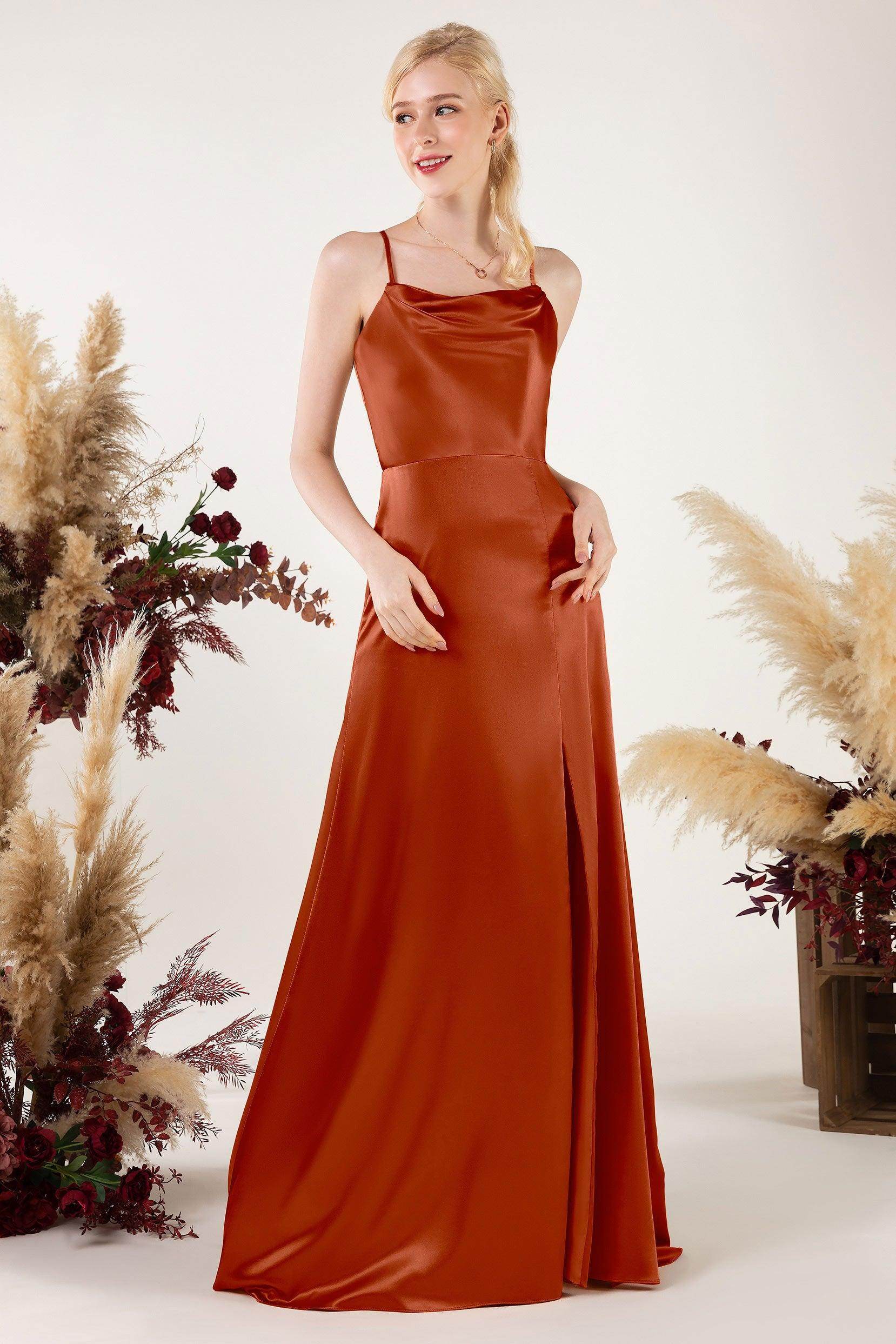 Sheath Sweep Luxe Satin Bridesmaid Dress Formal Dresses CB0498