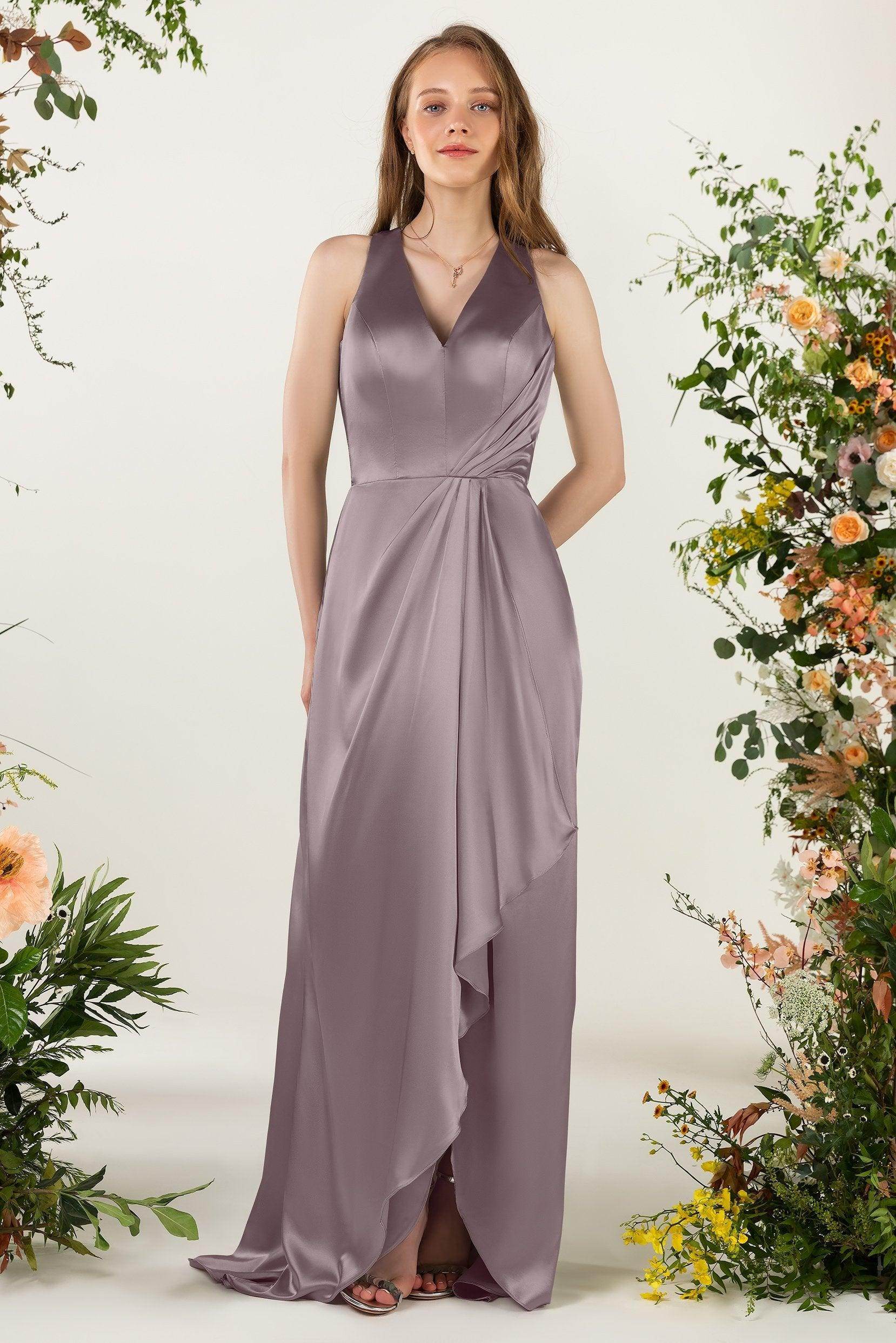 Sheath Sweep Luxe Satin Bridesmaid Dress Formal Dresses CB0499