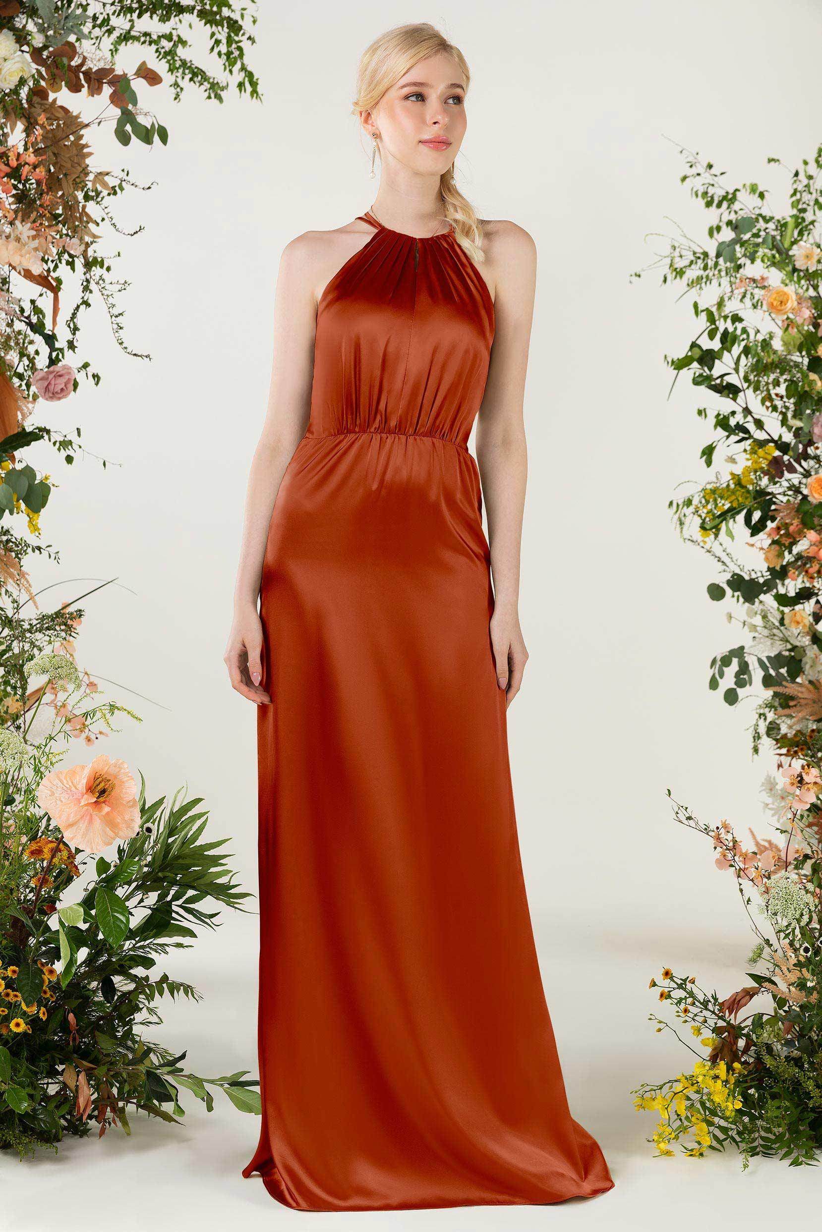 Sheath Sweep Luxe Satin Bridesmaid Dress Formal Dresses CB0501
