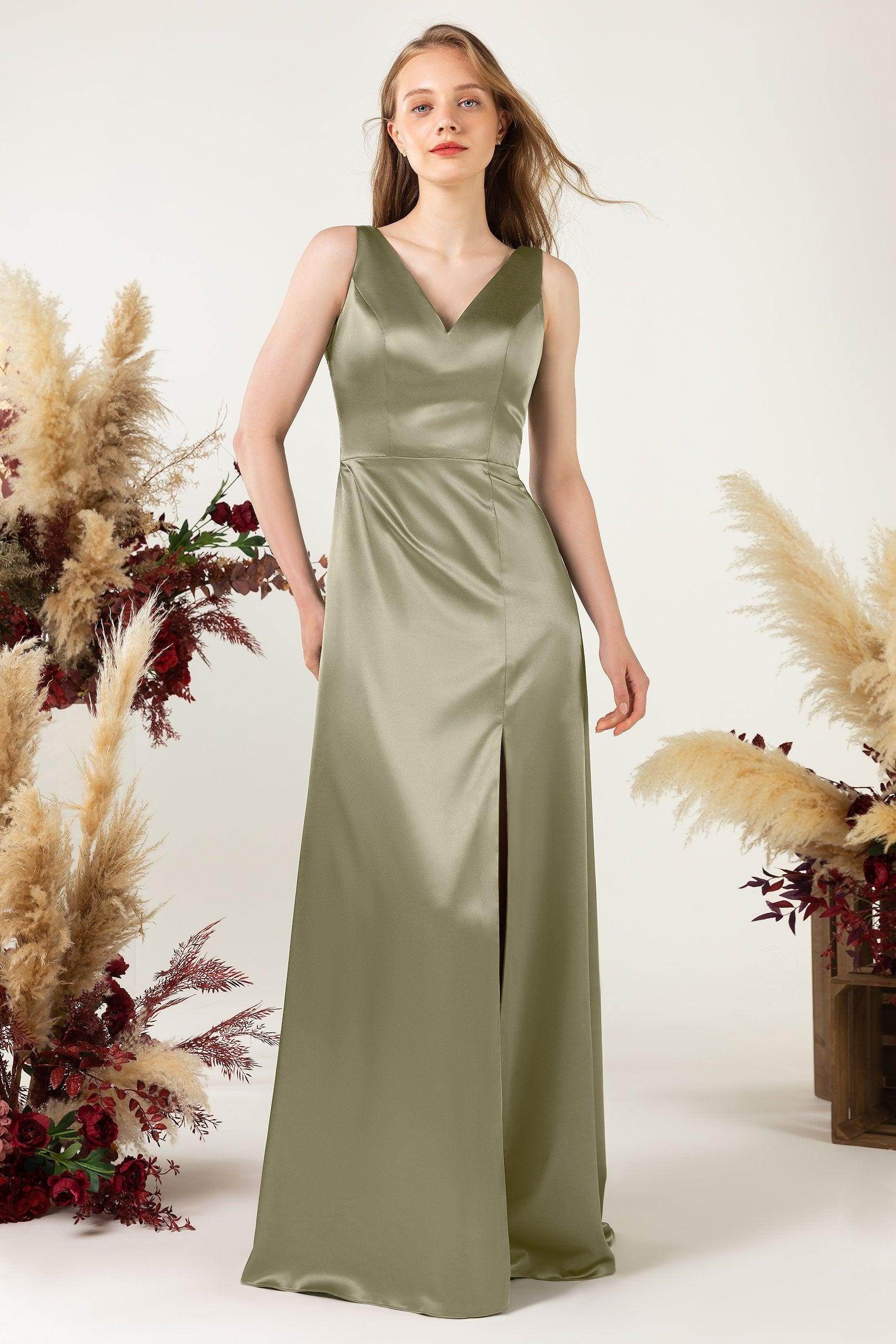 Sheath Sweep Luxe Satin Bridesmaid Dress Formal Dresses CB0502