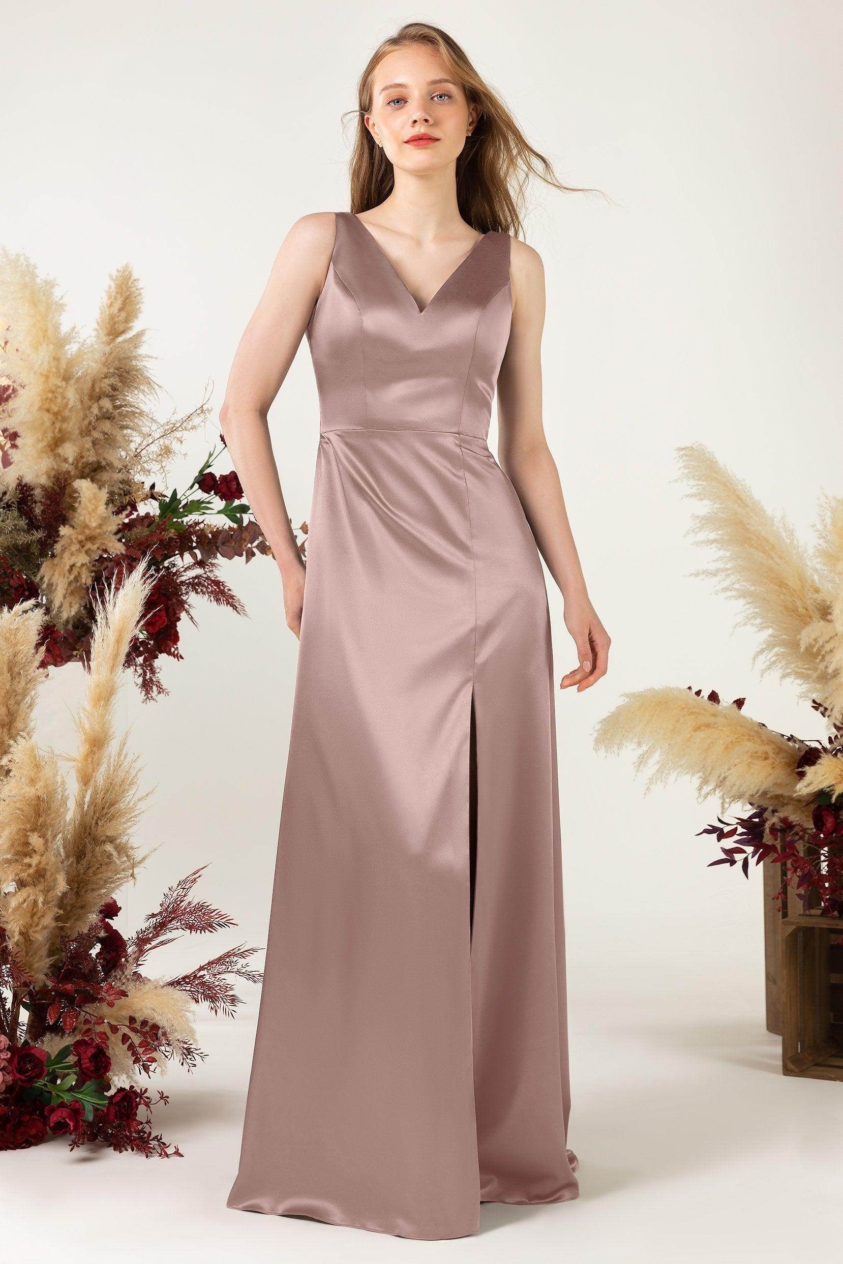 Sheath Sweep Luxe Satin Bridesmaid Dress Formal Dresses CB0502