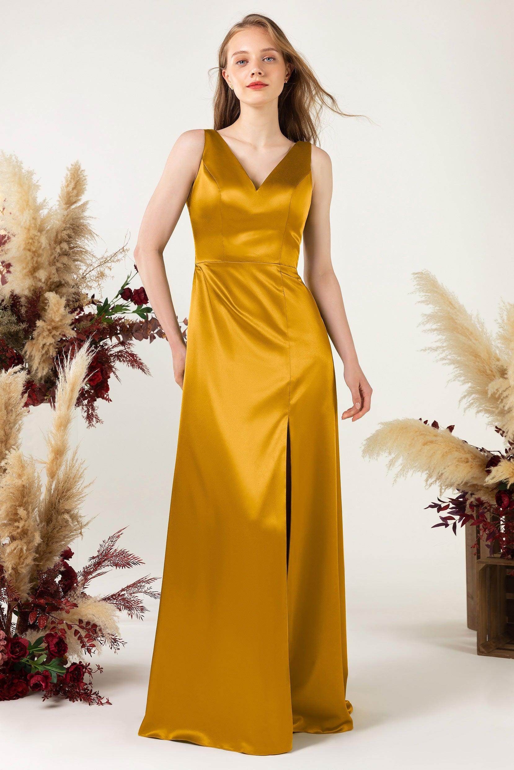 Sheath Sweep Luxe Satin Bridesmaid Dress Formal Dresses CB0502