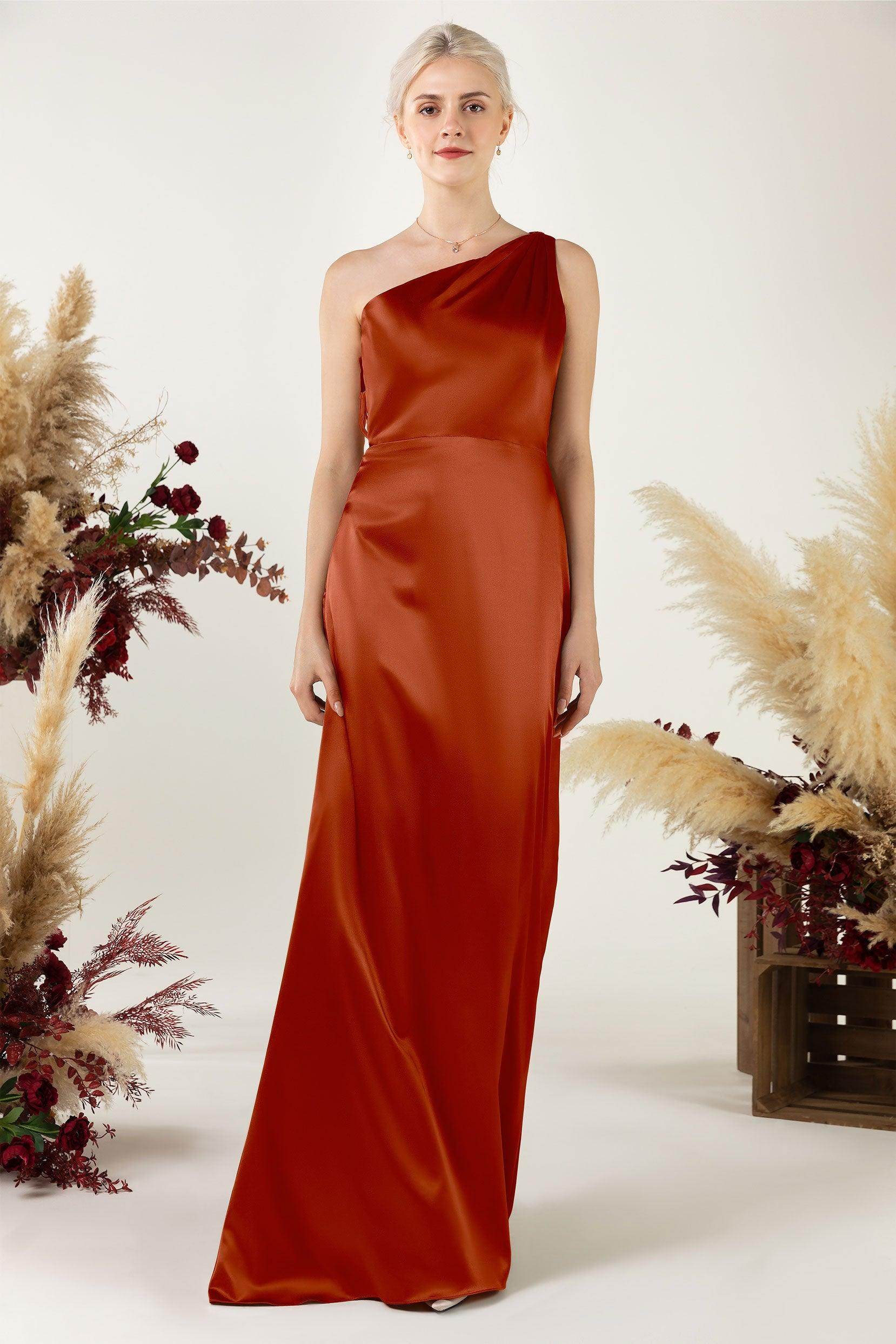 Sheath Sweep Luxe Satin Bridesmaid Dress Formal Dresses CB0503