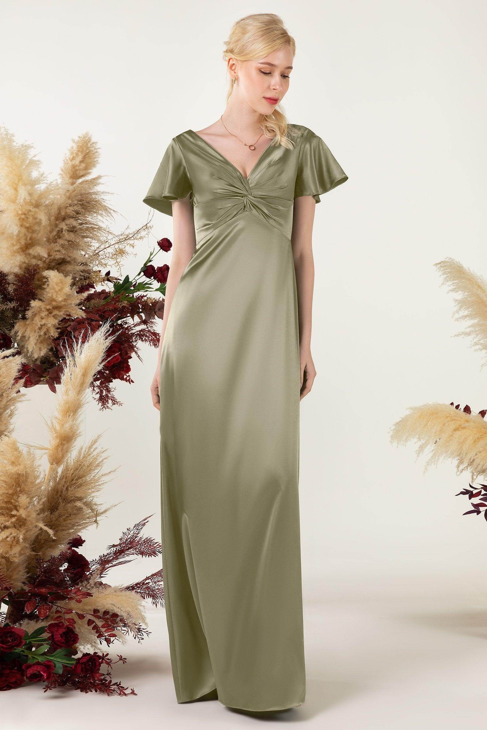Sheath Sweep Luxe Satin Bridesmaid Dress Formal Dresses CB0504