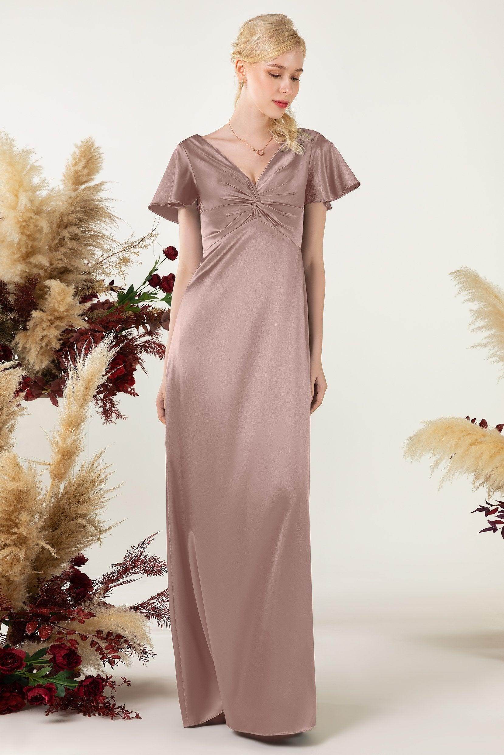 Sheath Sweep Luxe Satin Bridesmaid Dress Formal Dresses CB0504