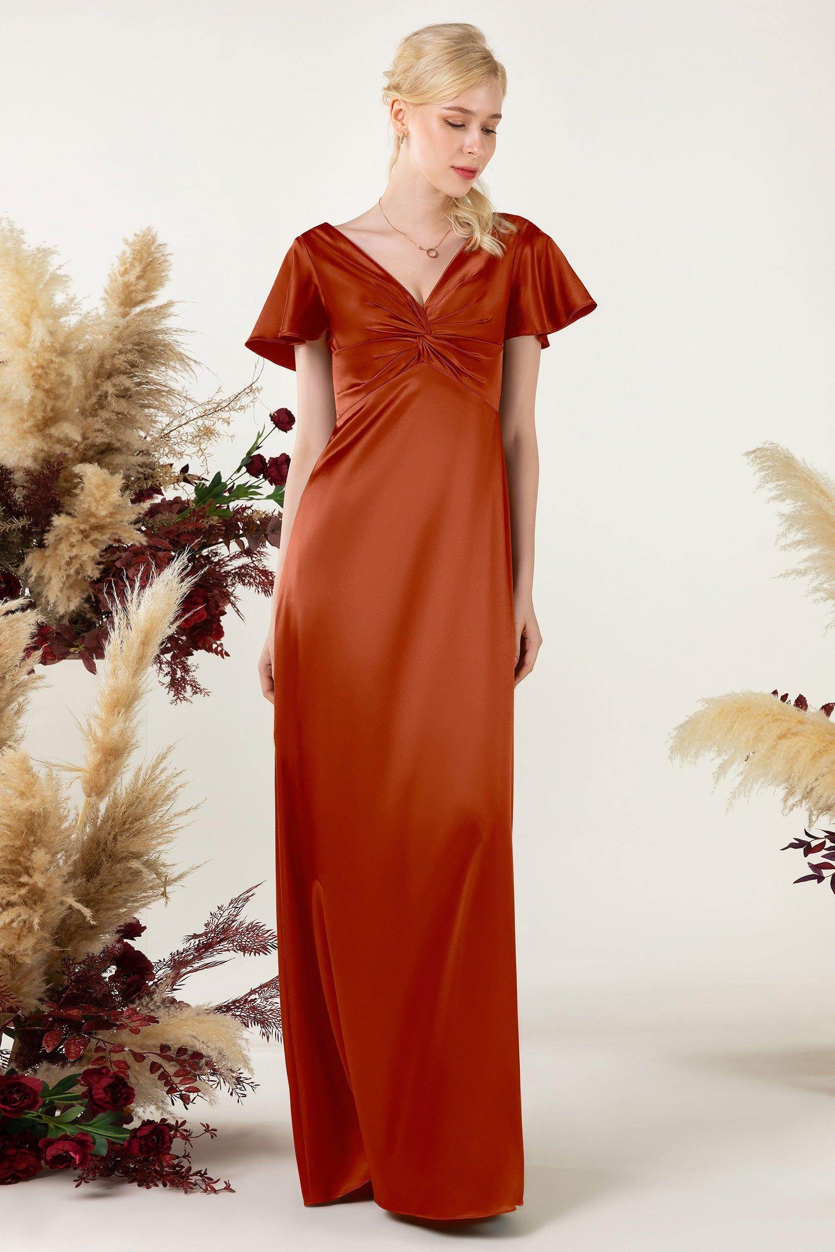 Sheath Sweep Luxe Satin Bridesmaid Dress Formal Dresses CB0504
