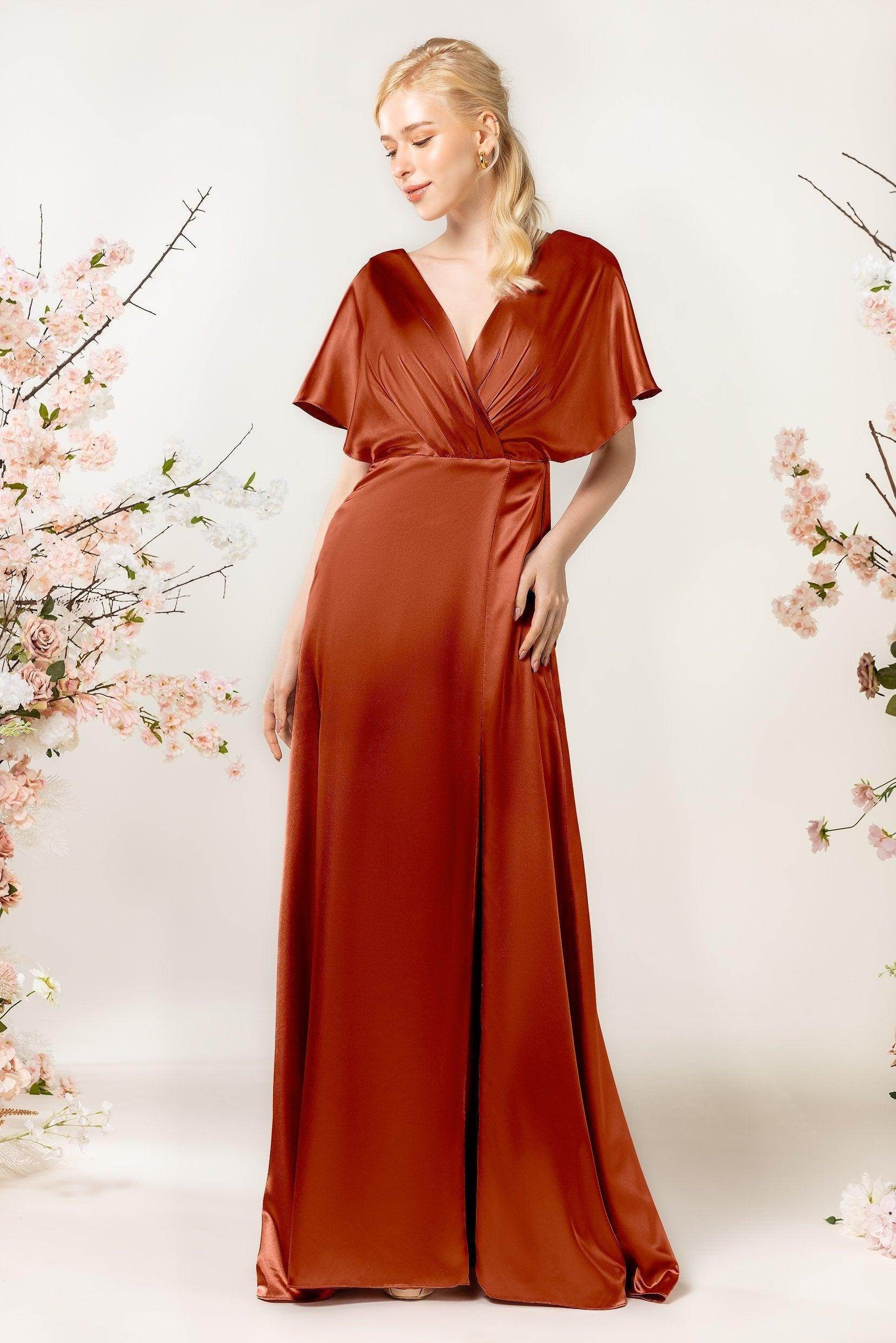 Sheath Sweep Luxe Satin Bridesmaid Dress Formal Dresses CB0505PS