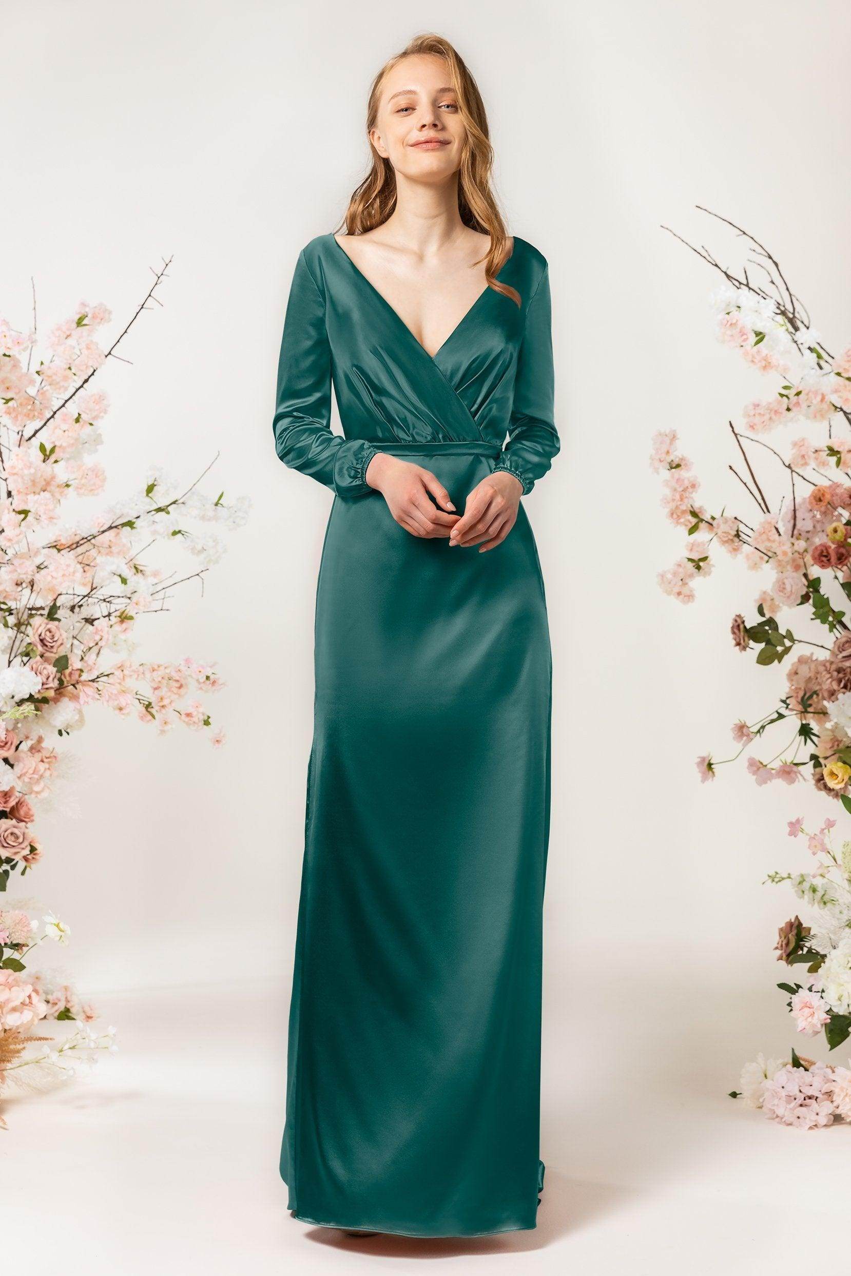 Sheath Sweep Luxe Satin Bridesmaid Dress Formal Dresses CB0506